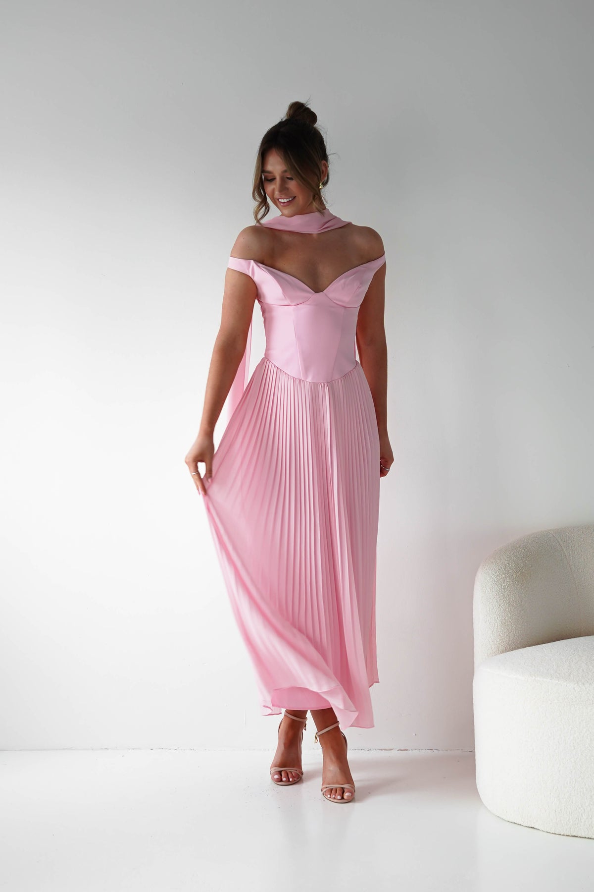 Kelsea Off The Shoulder Pleated Maxi Dress | Pink-Oh Hello Clothing
