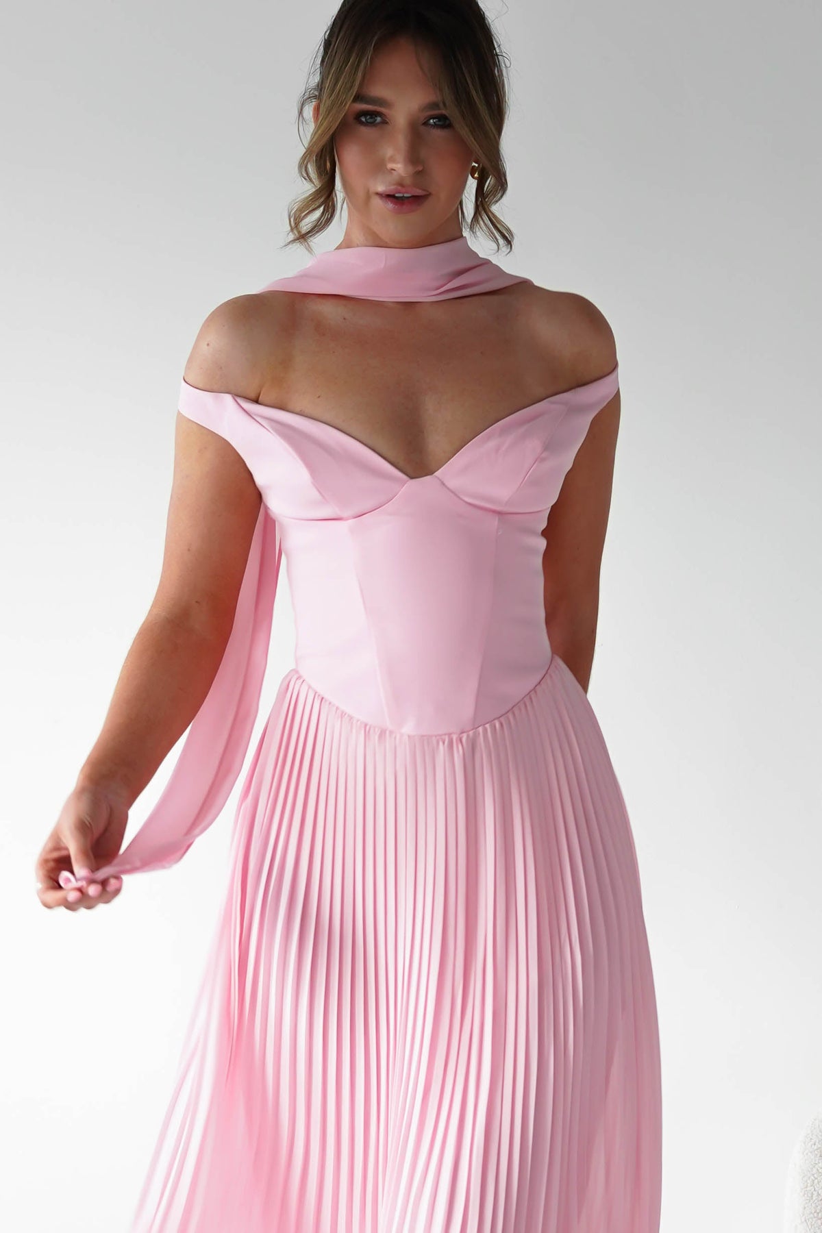 Kelsea Off The Shoulder Pleated Maxi Dress | Pink-Oh Hello Clothing