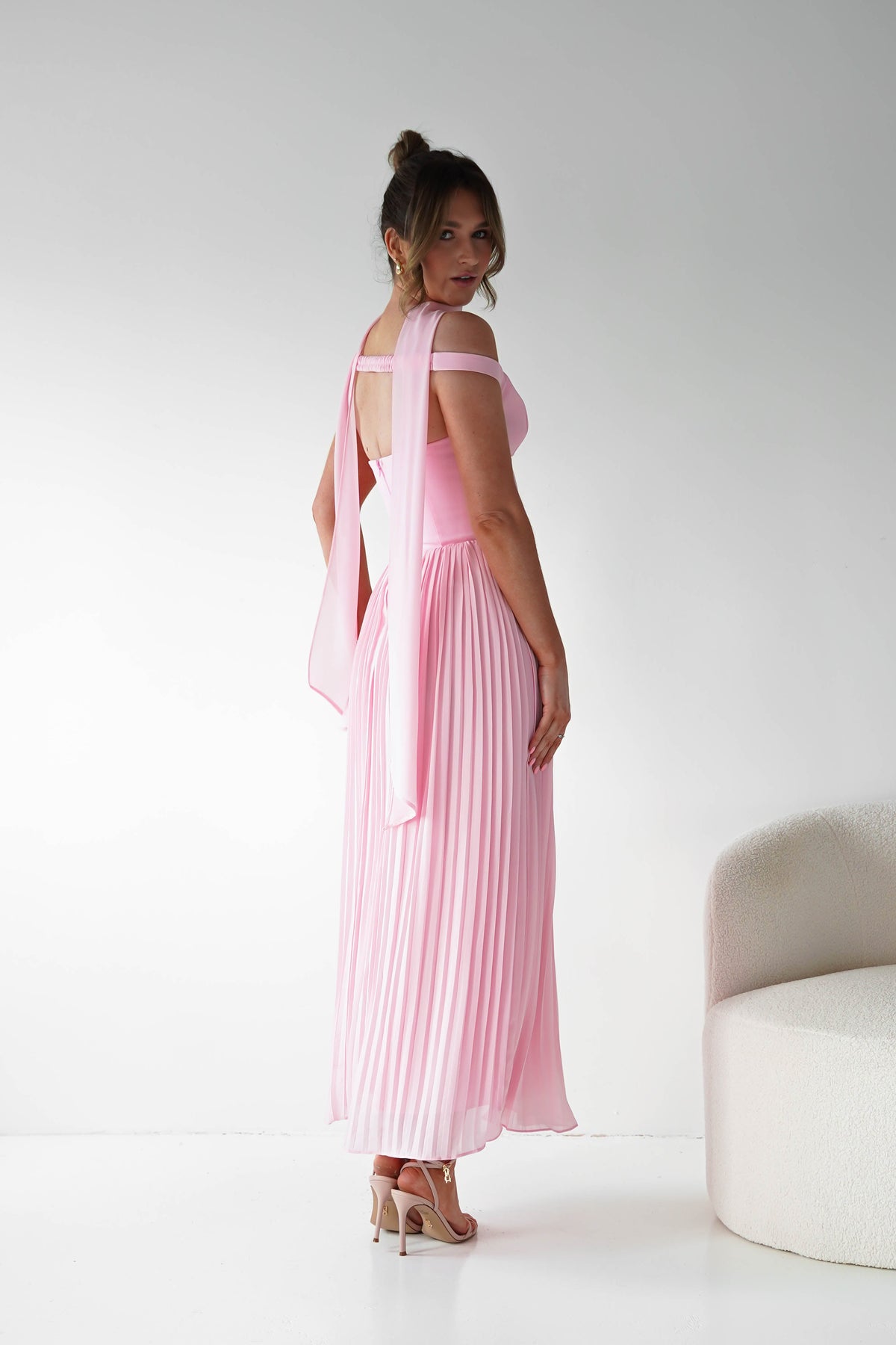 Kelsea Off The Shoulder Pleated Maxi Dress | Pink-Oh Hello Clothing