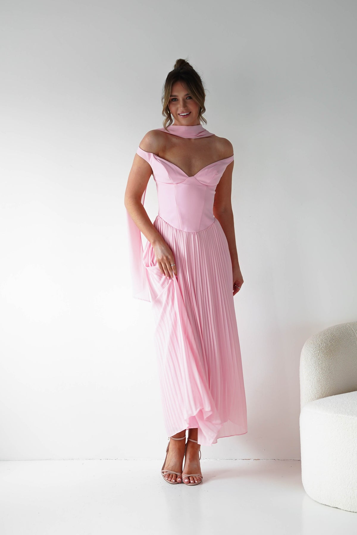 Kelsea Off The Shoulder Pleated Maxi Dress | Pink-Oh Hello Clothing