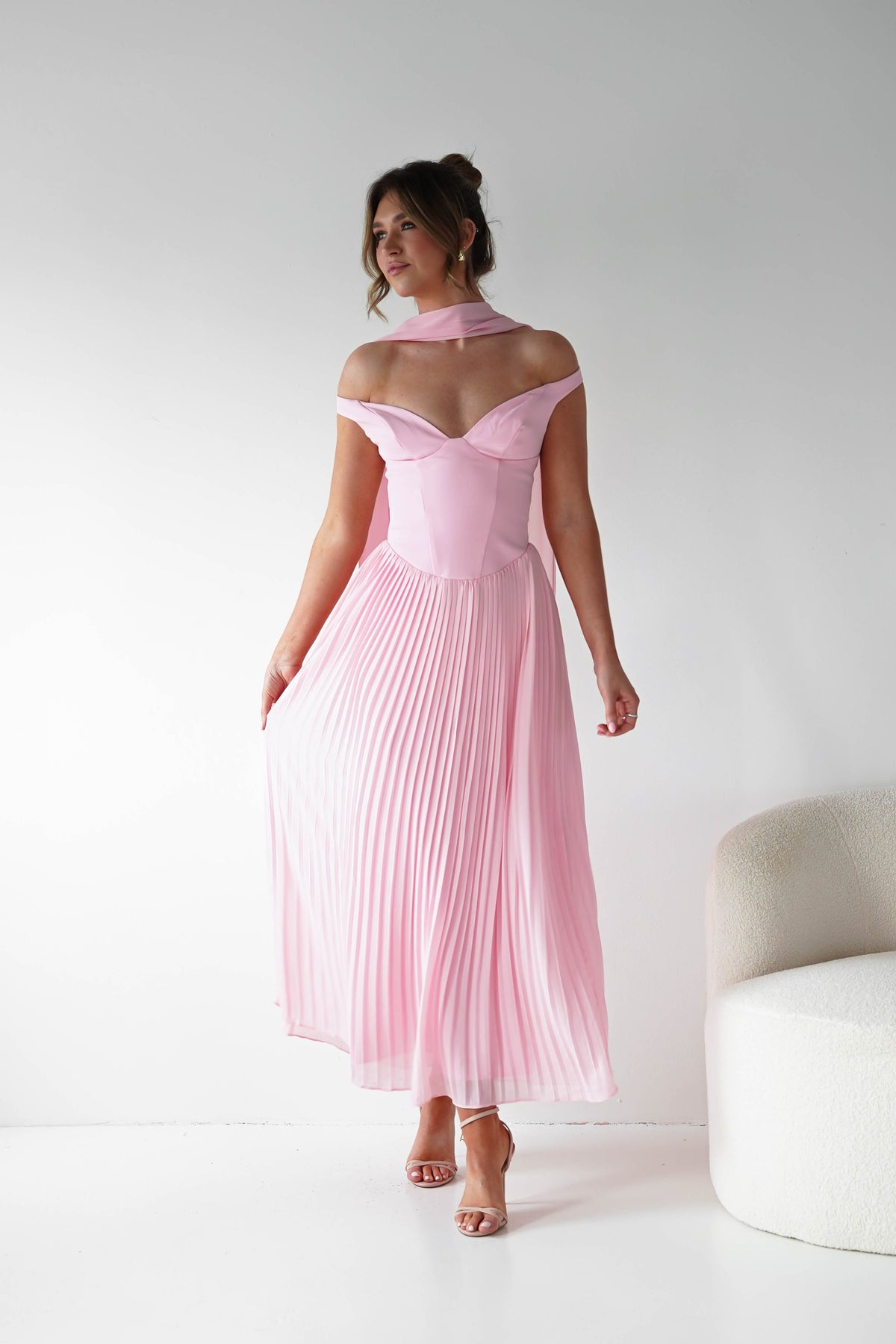 Kelsea Off The Shoulder Pleated Maxi Dress | Pink-Oh Hello Clothing