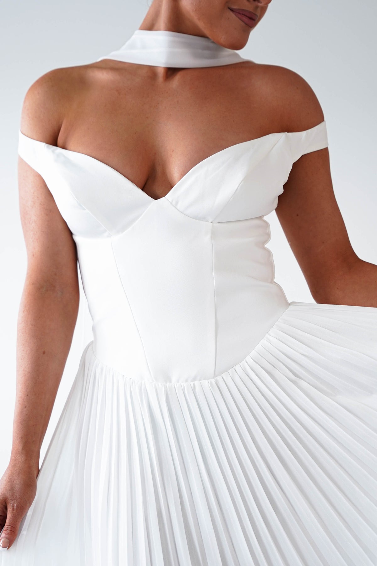 Kelsea Off The Shoulder Pleated Maxi Dress | White-Oh Hello Clothing