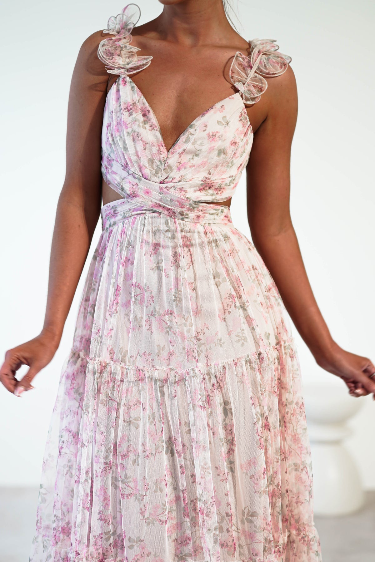 Khristina Floral Tulle Maxi Dress | Cream-Oh Hello Clothing