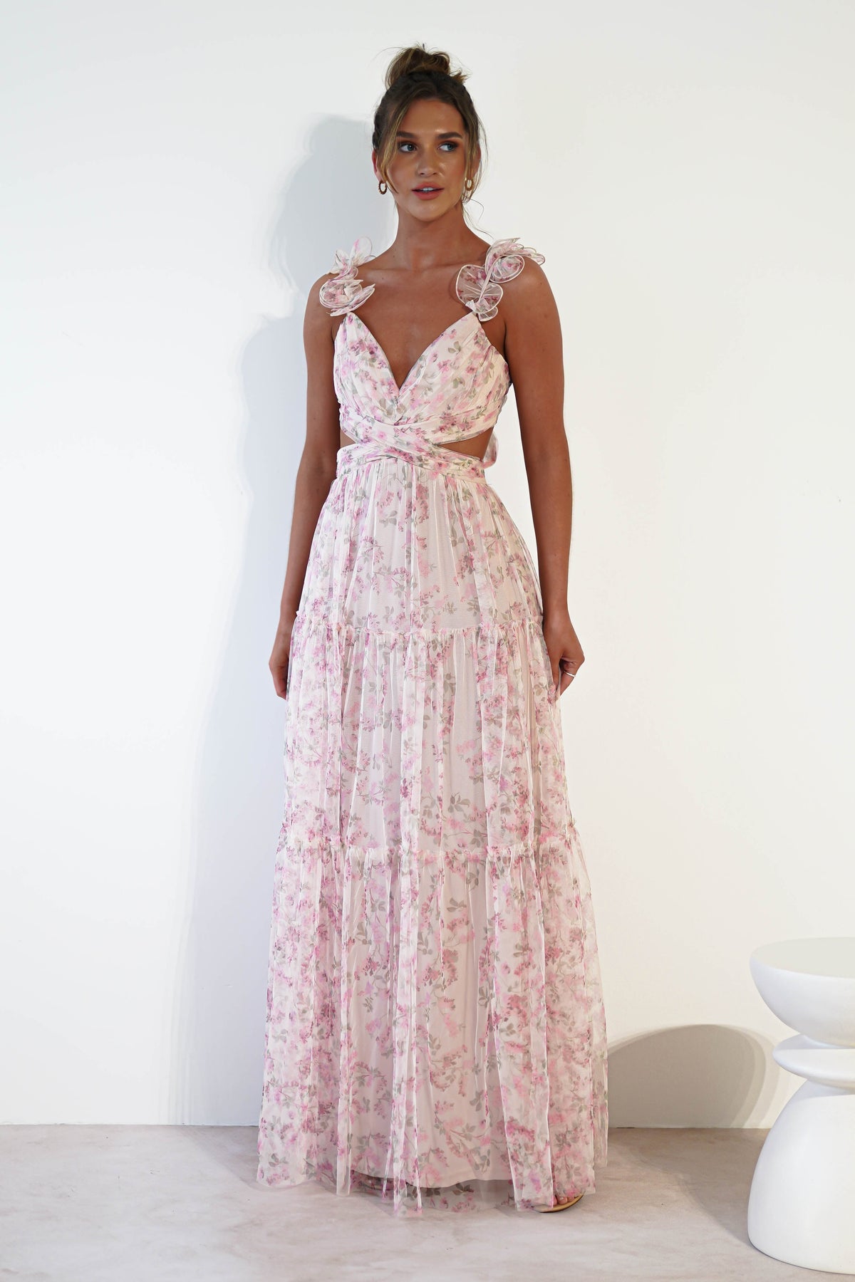 Khristina Floral Tulle Maxi Dress | Cream-Oh Hello Clothing
