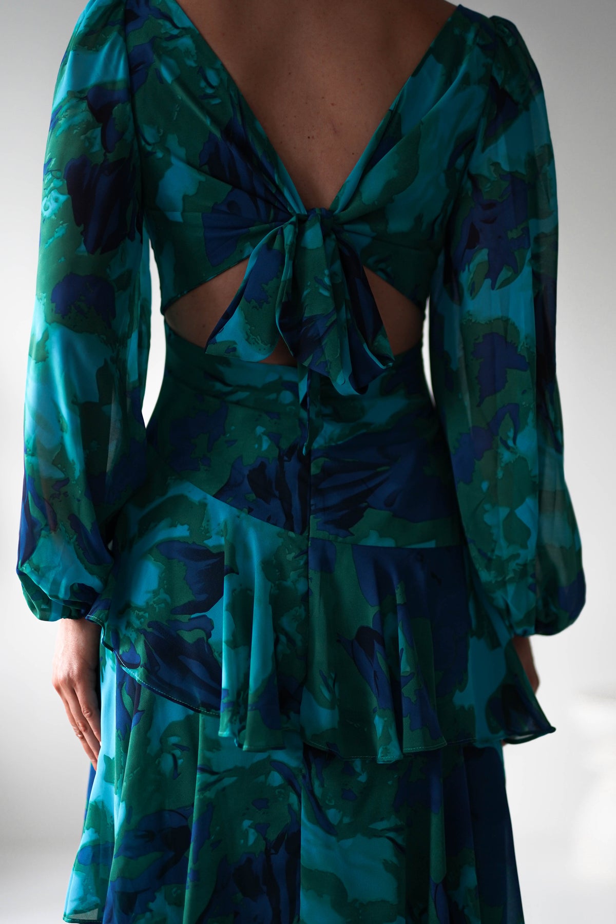 Kiyah Long Sleeve Maxi Dress | Green Print-Oh Hello Clothing