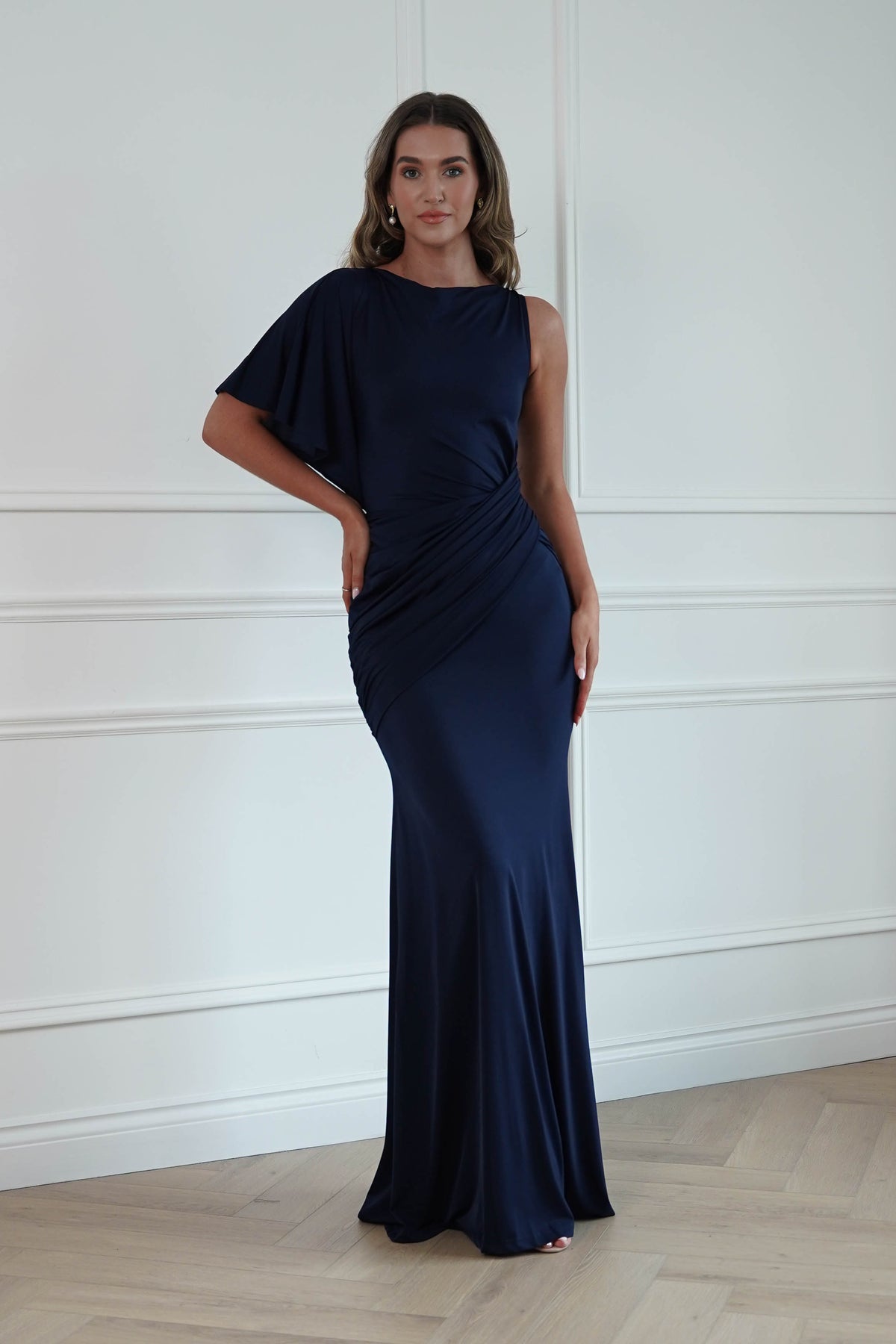 Oh Hello Clothing Women > Clothing > Dresses * DONE - MANIJU | MM24618|NAVY ONE SHOULDER DRESS