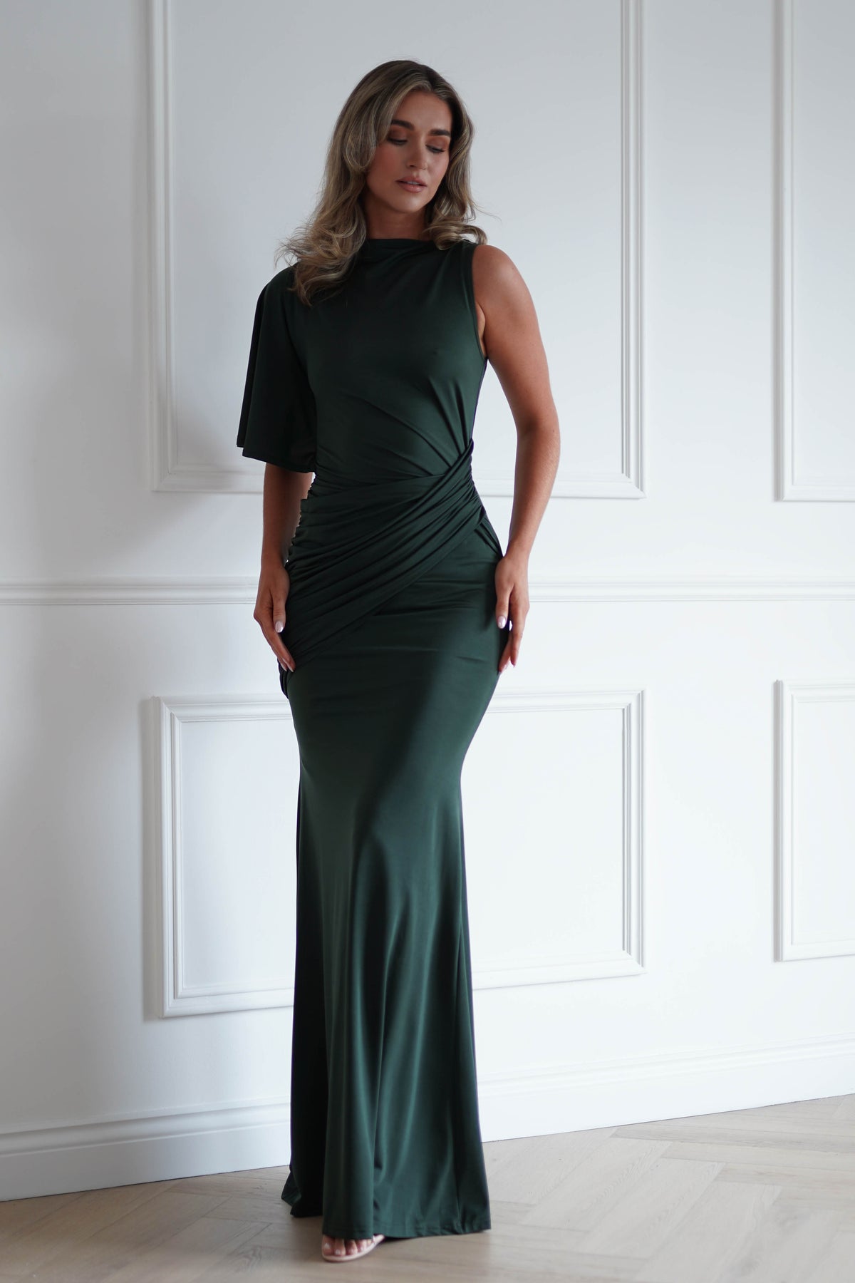 Oh Hello Clothing Women > Clothing > Dresses Lainey One Asymmetric One Shoulder Maxi Dress | Olive Green