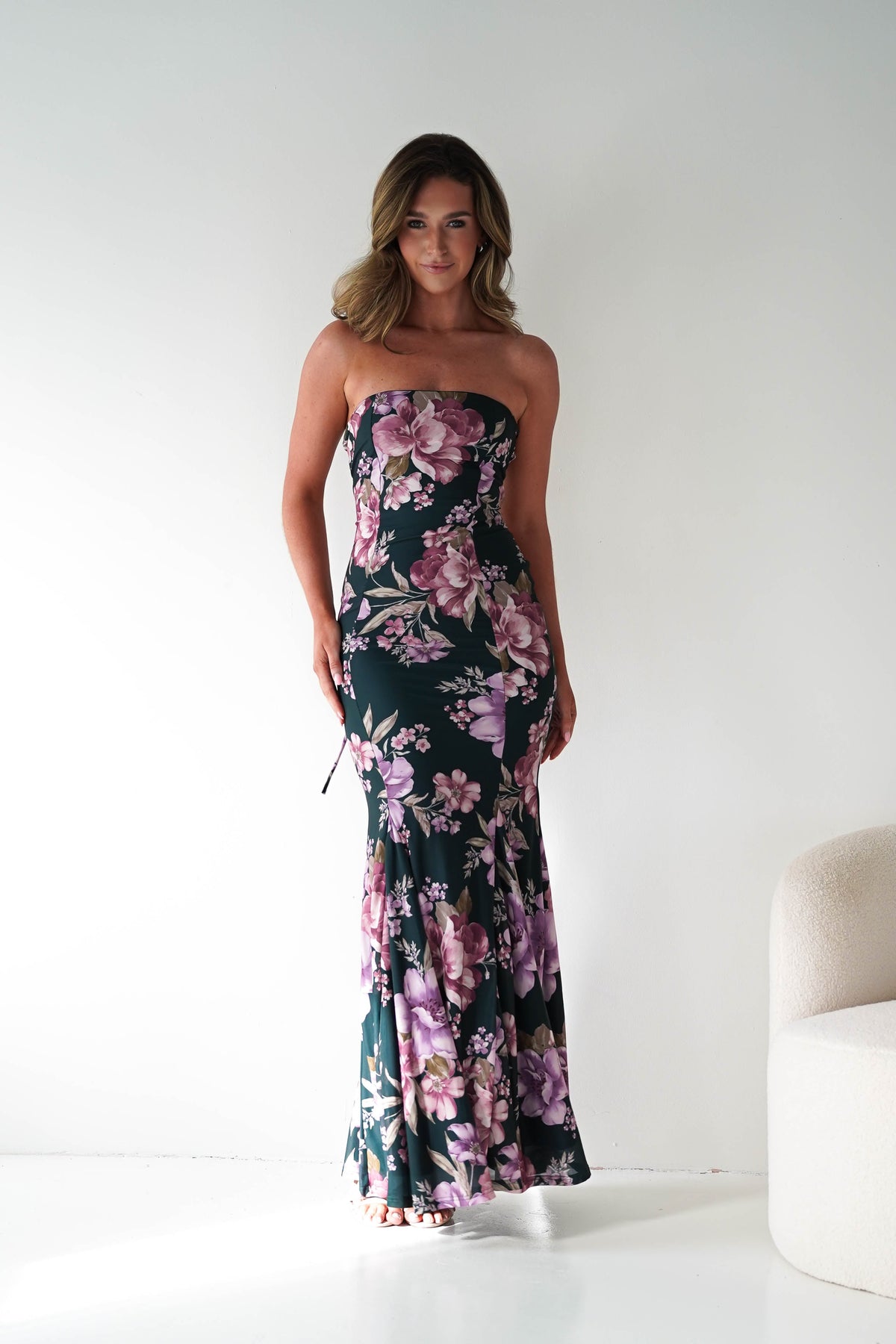 Lara Strapless Bodycon Floral Maxi Dress | Green-Oh Hello Clothing
