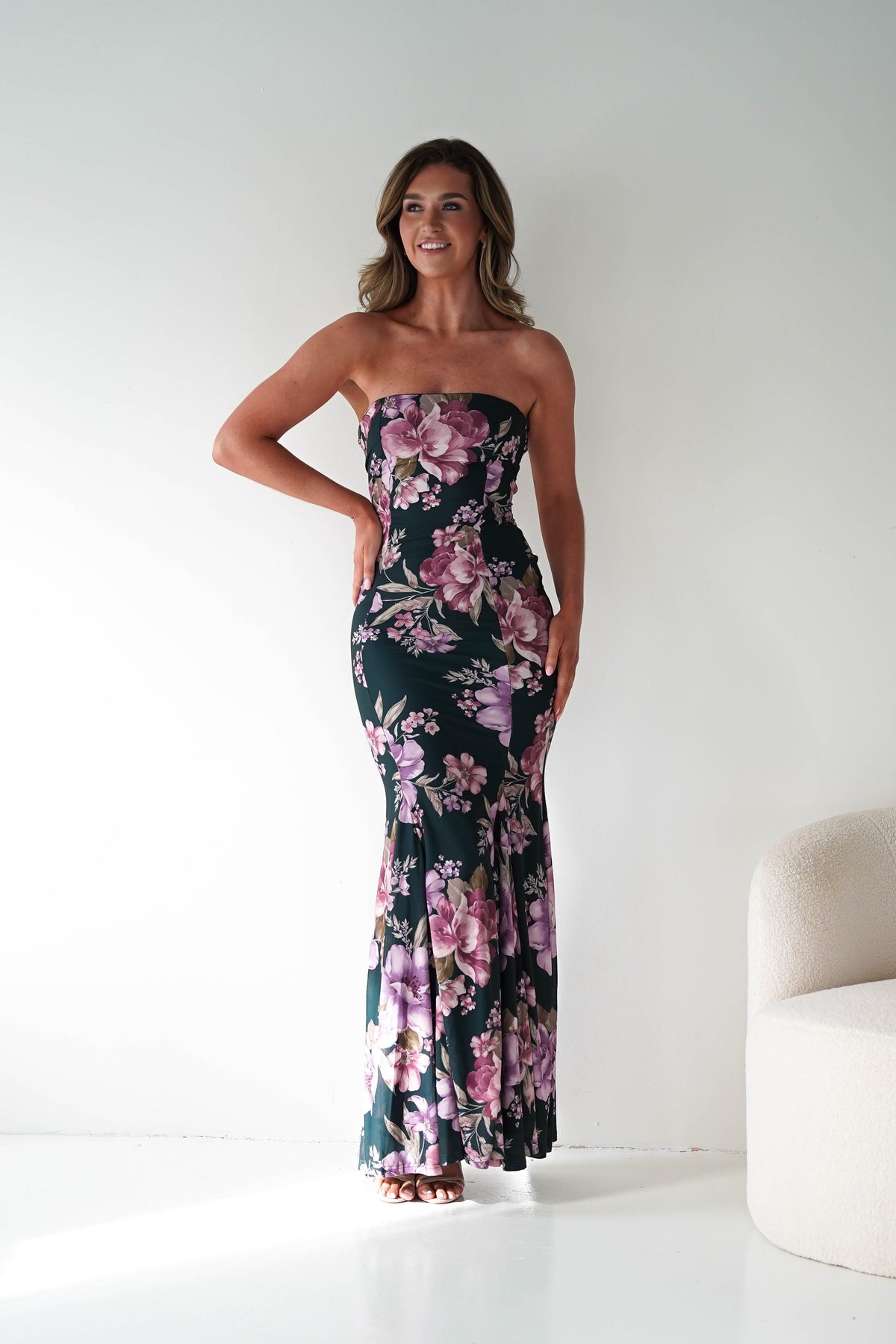 Lara Strapless Bodycon Floral Maxi Dress | Green-Oh Hello Clothing