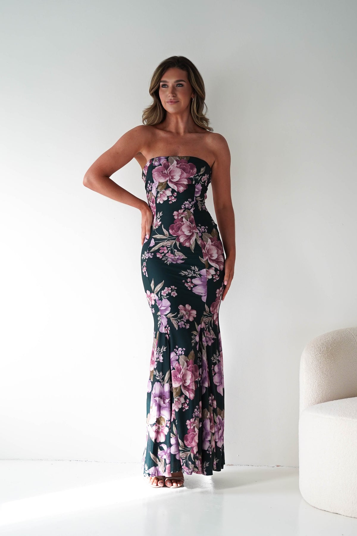 Lara Strapless Bodycon Floral Maxi Dress | Green-Oh Hello Clothing