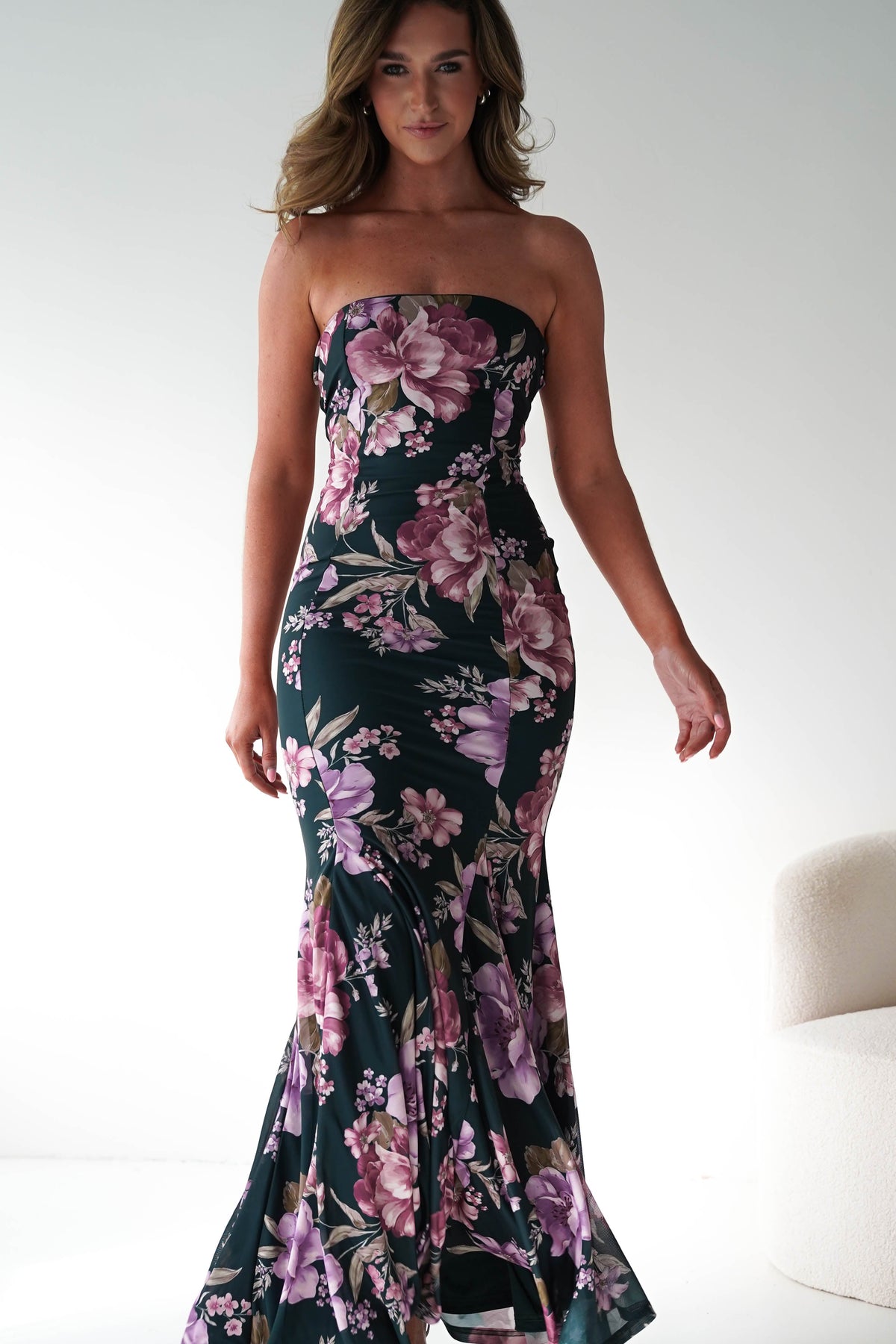 Lara Strapless Bodycon Floral Maxi Dress | Green-Oh Hello Clothing