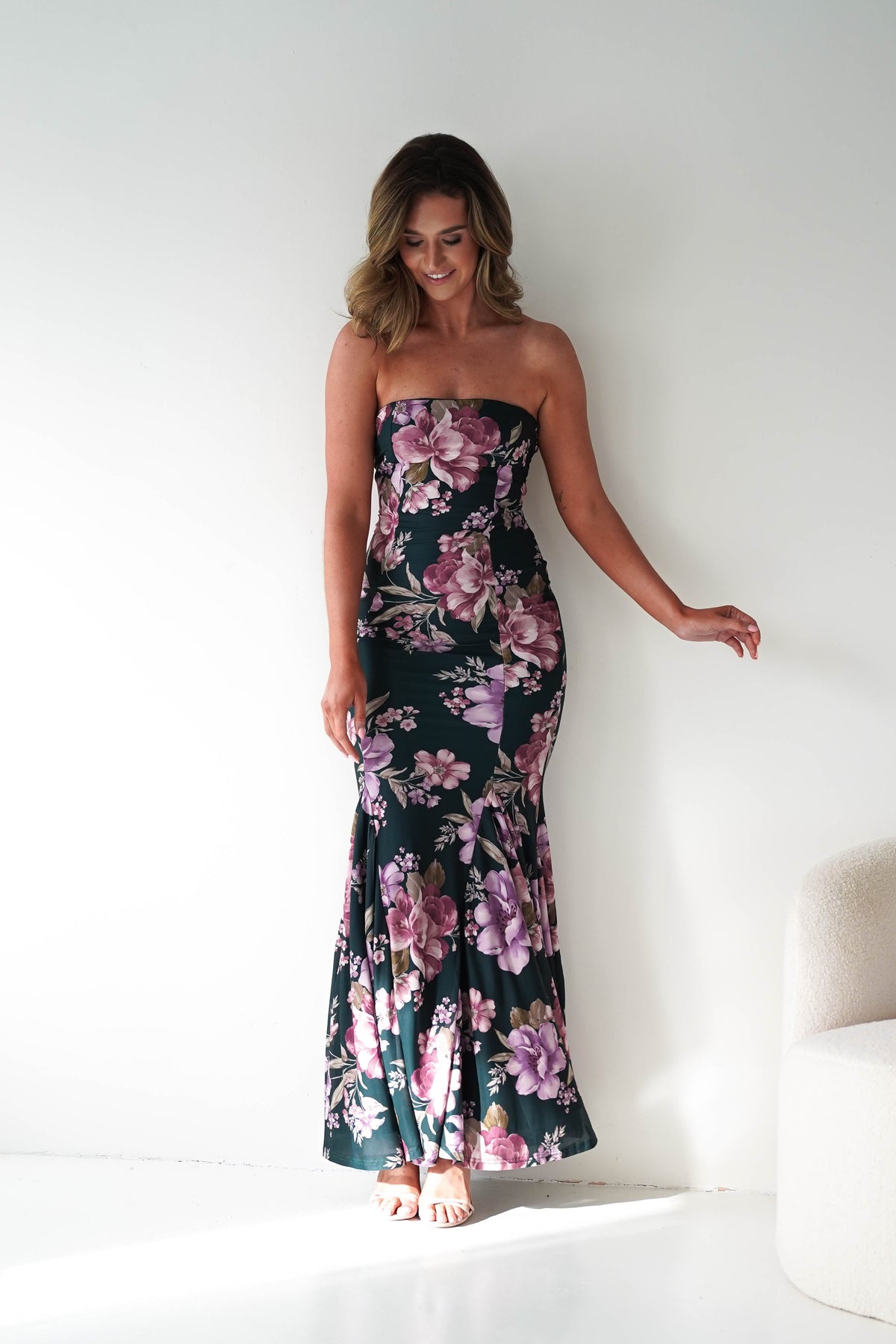 Lara Strapless Bodycon Floral Maxi Dress | Green-Oh Hello Clothing
