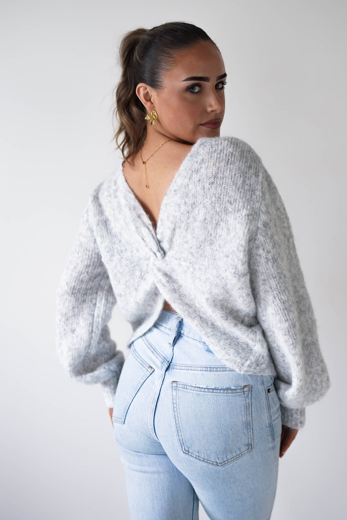 Larson Two Way Twist Knit Jumper | Grey-Oh Hello Clothing