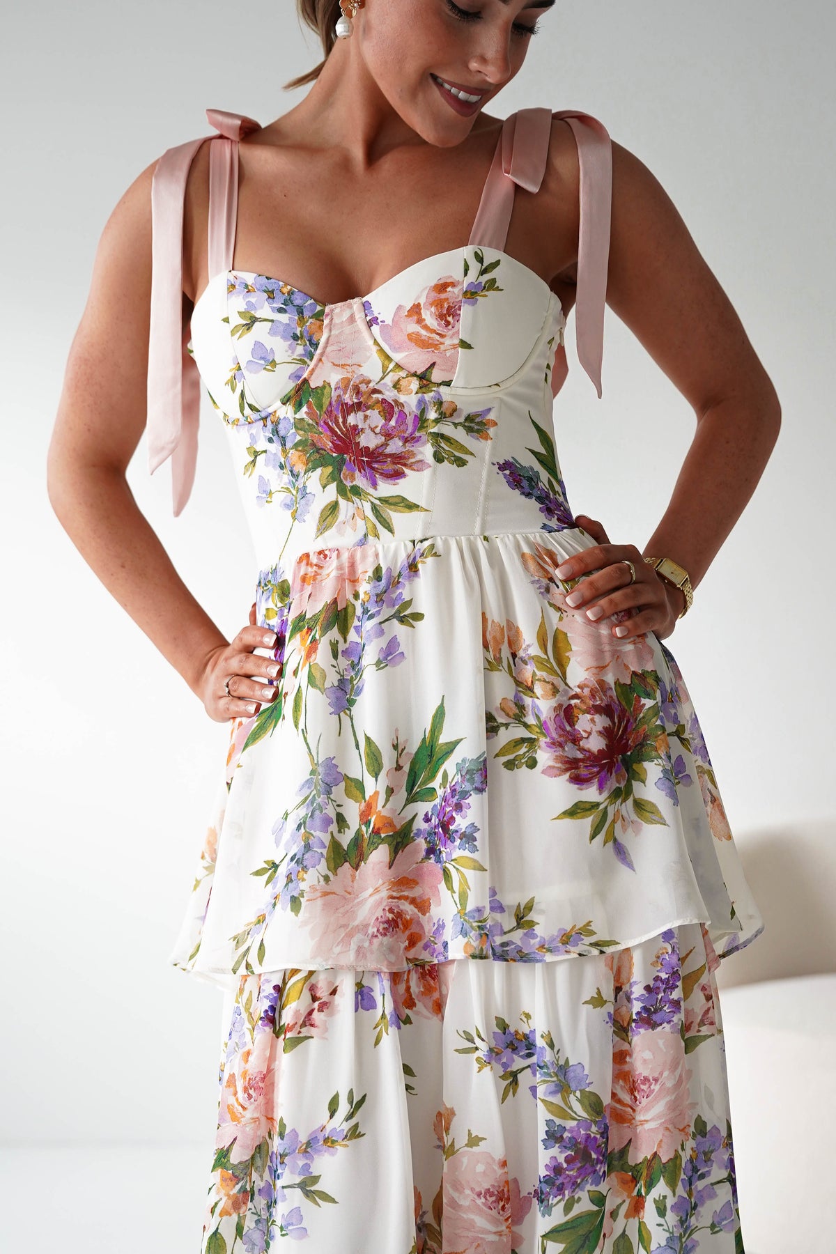 Lauren Floral Print Tiered Maxi Dress | Mixed Print-Oh Hello Clothing