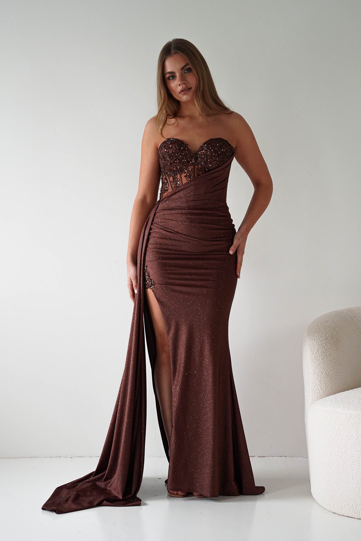 Lavelle Glitter Bodycon Gown | Brown-Oh Hello Clothing