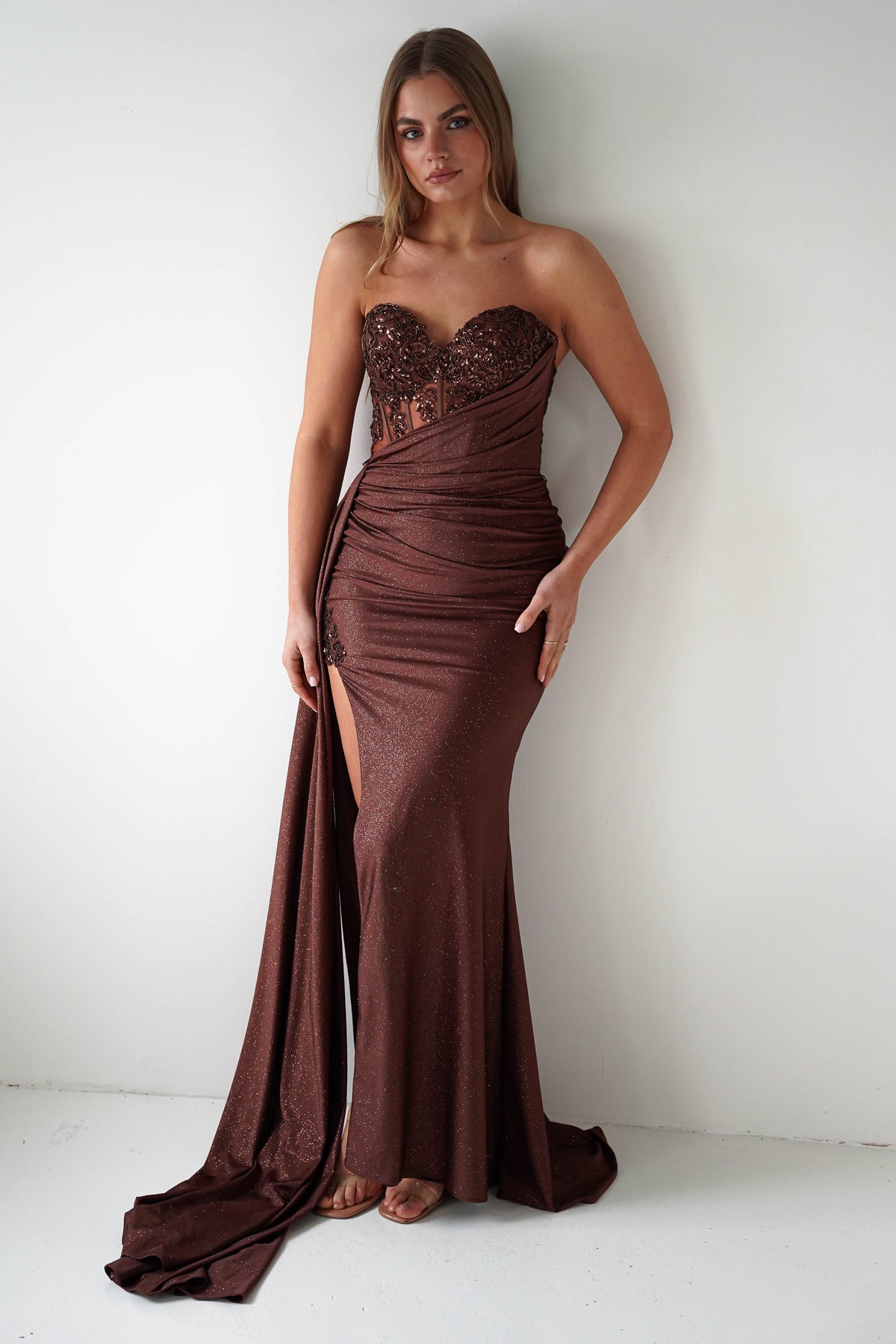 Lavelle Glitter Bodycon Gown | Brown-Oh Hello Clothing