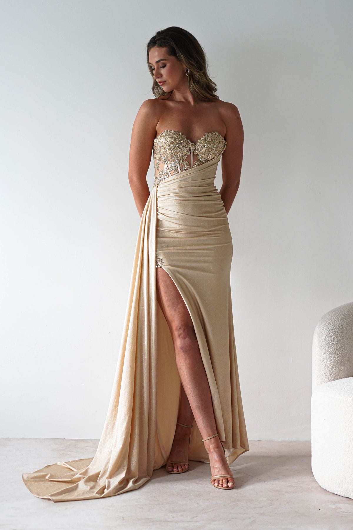Lavelle Glitter Bodycon Gown | Gold-Oh Hello Clothing