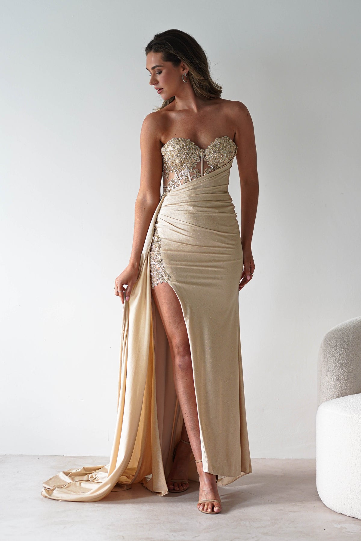 Lavelle Glitter Bodycon Gown | Gold-Oh Hello Clothing