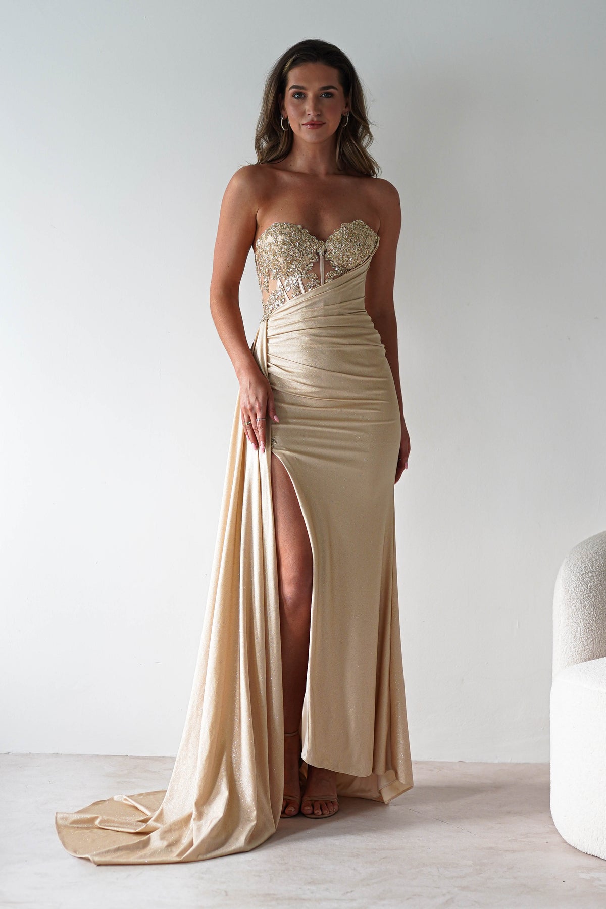 Lavelle Glitter Bodycon Gown | Gold-Oh Hello Clothing