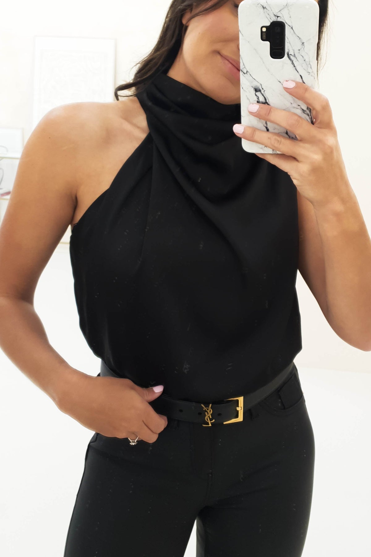 Layla Soft Satin Crop Top | Black-Oh Hello Clothing