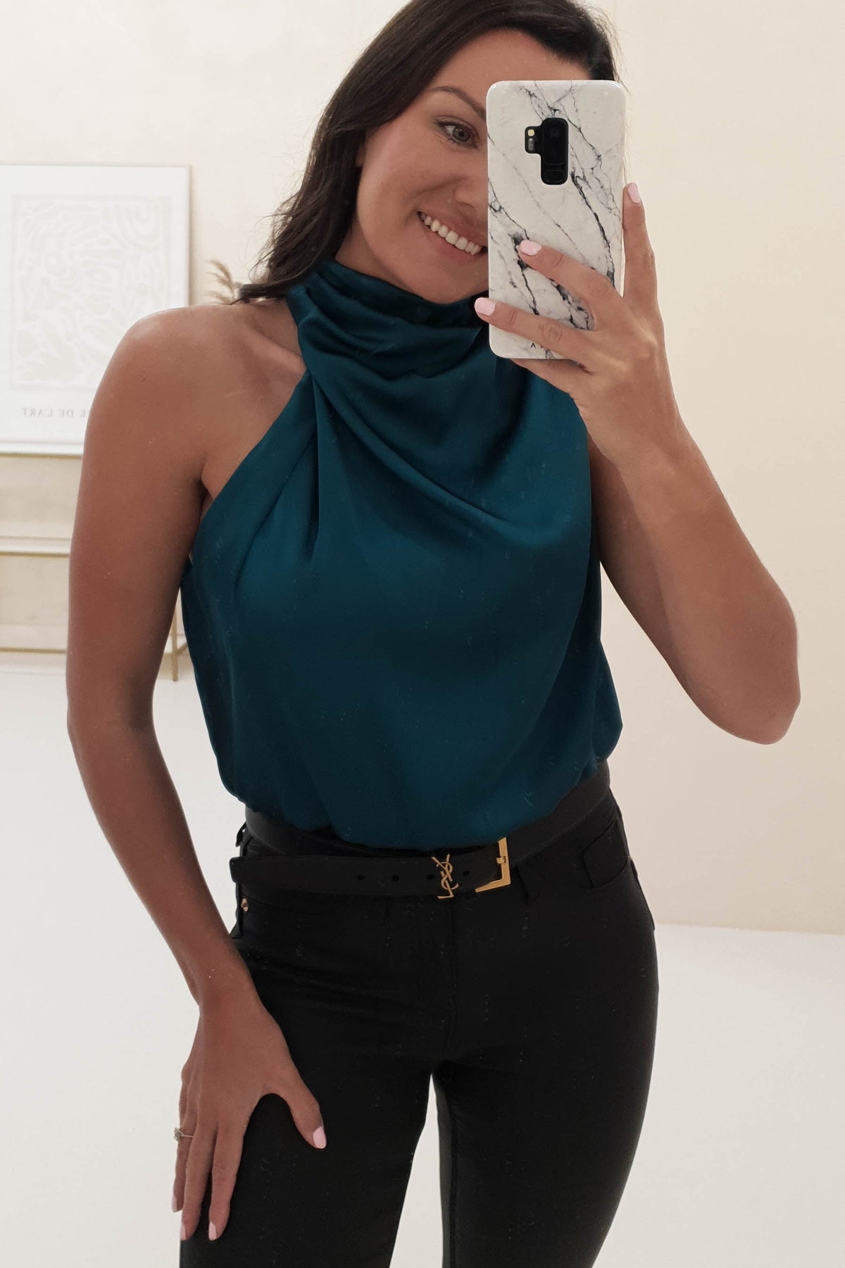 Layla Soft Satin Crop Top | Teal-Oh Hello Clothing