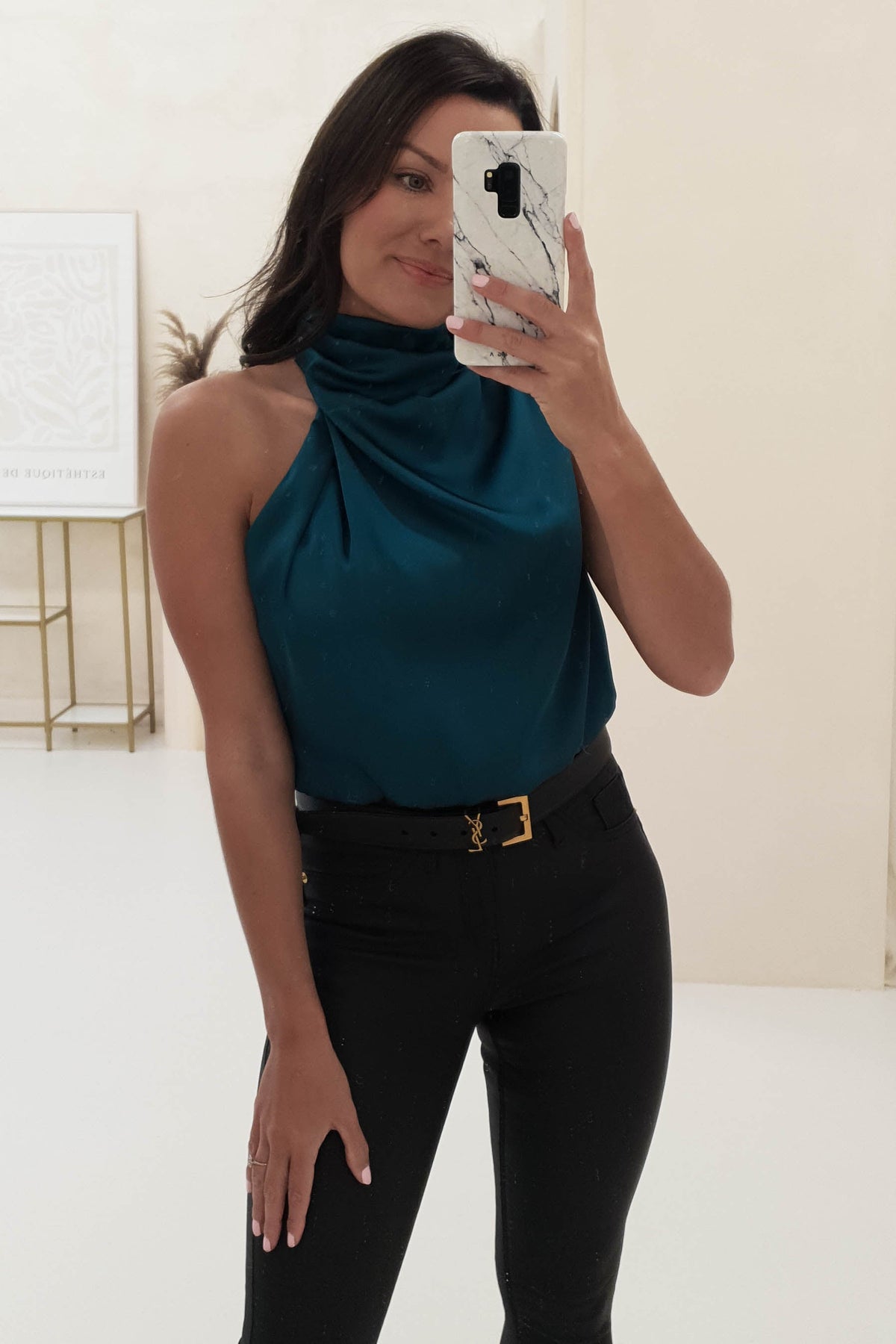 Layla Soft Satin Crop Top | Teal-Oh Hello Clothing