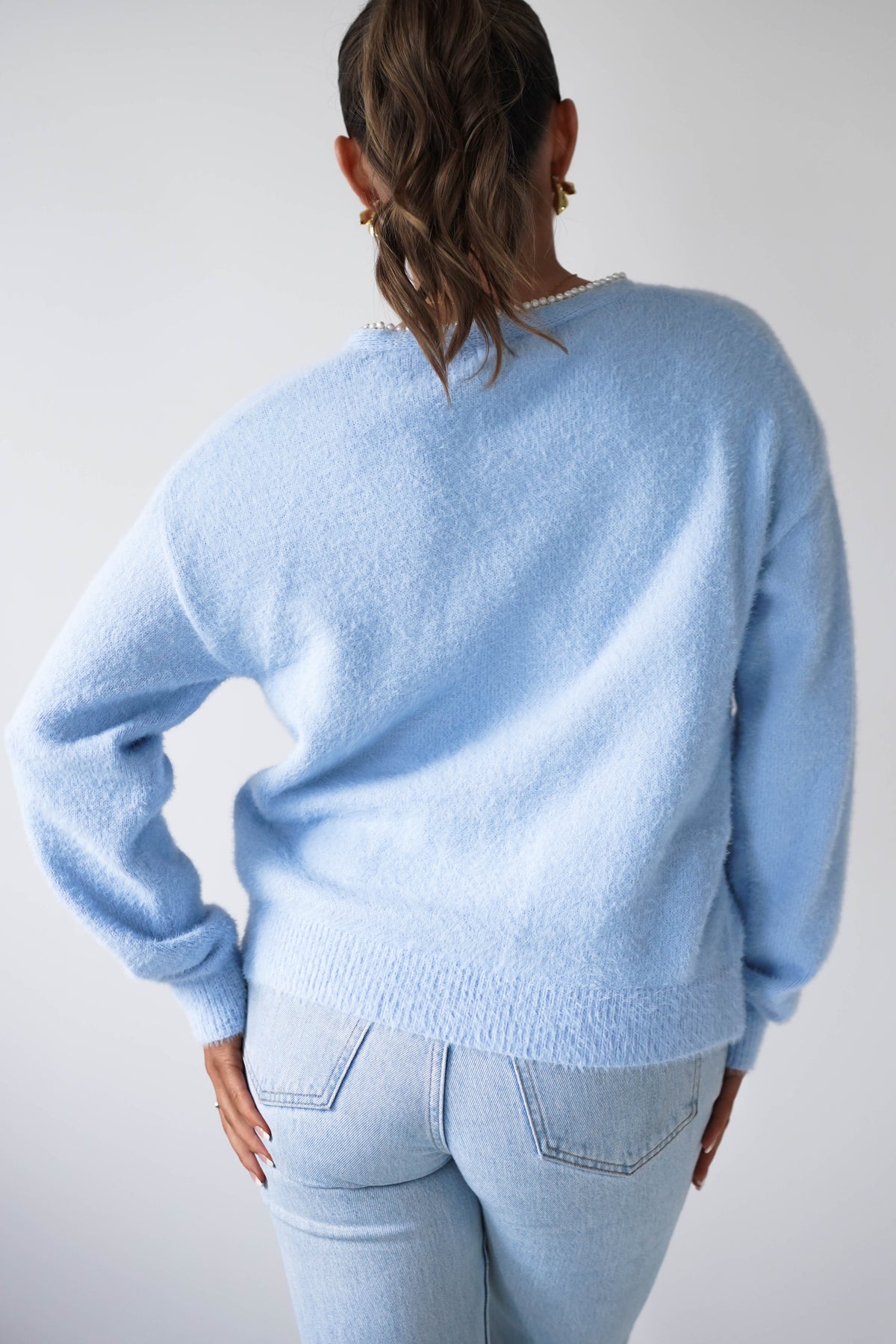 Leela Pearl Detail Cardigan | Blue-Oh Hello Clothing