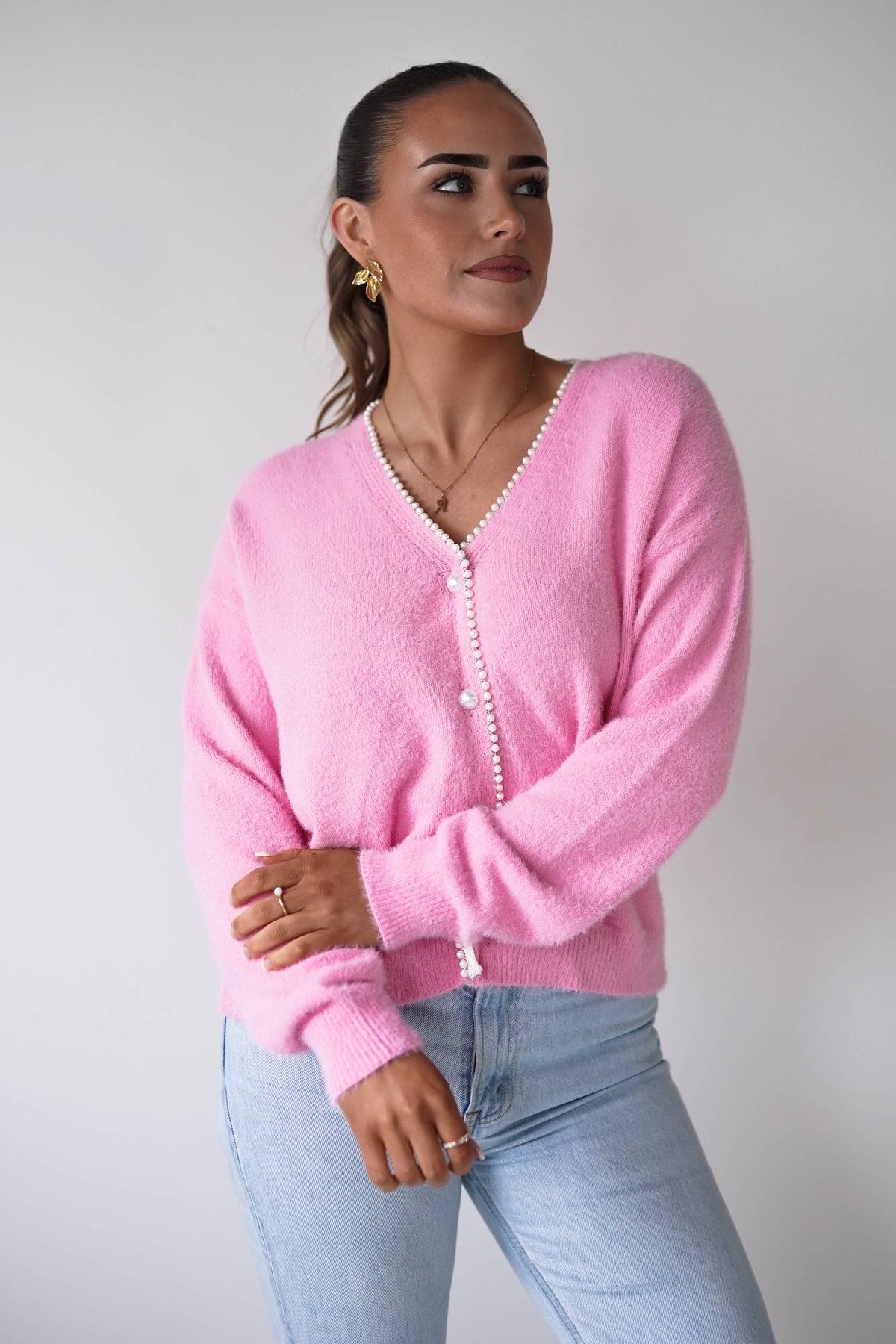 Leela Pearl Detail Cardigan | Pink-Oh Hello Clothing