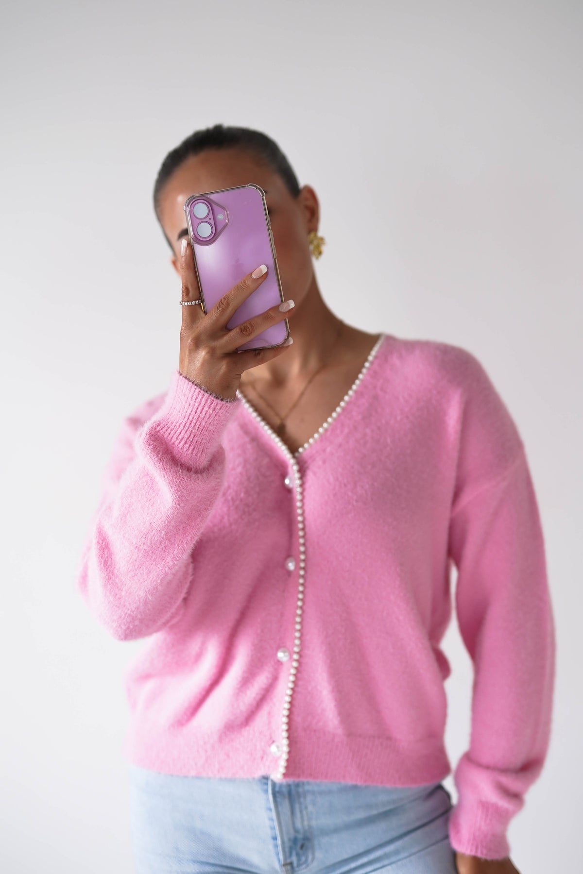 Leela Pearl Detail Cardigan | Pink-Oh Hello Clothing