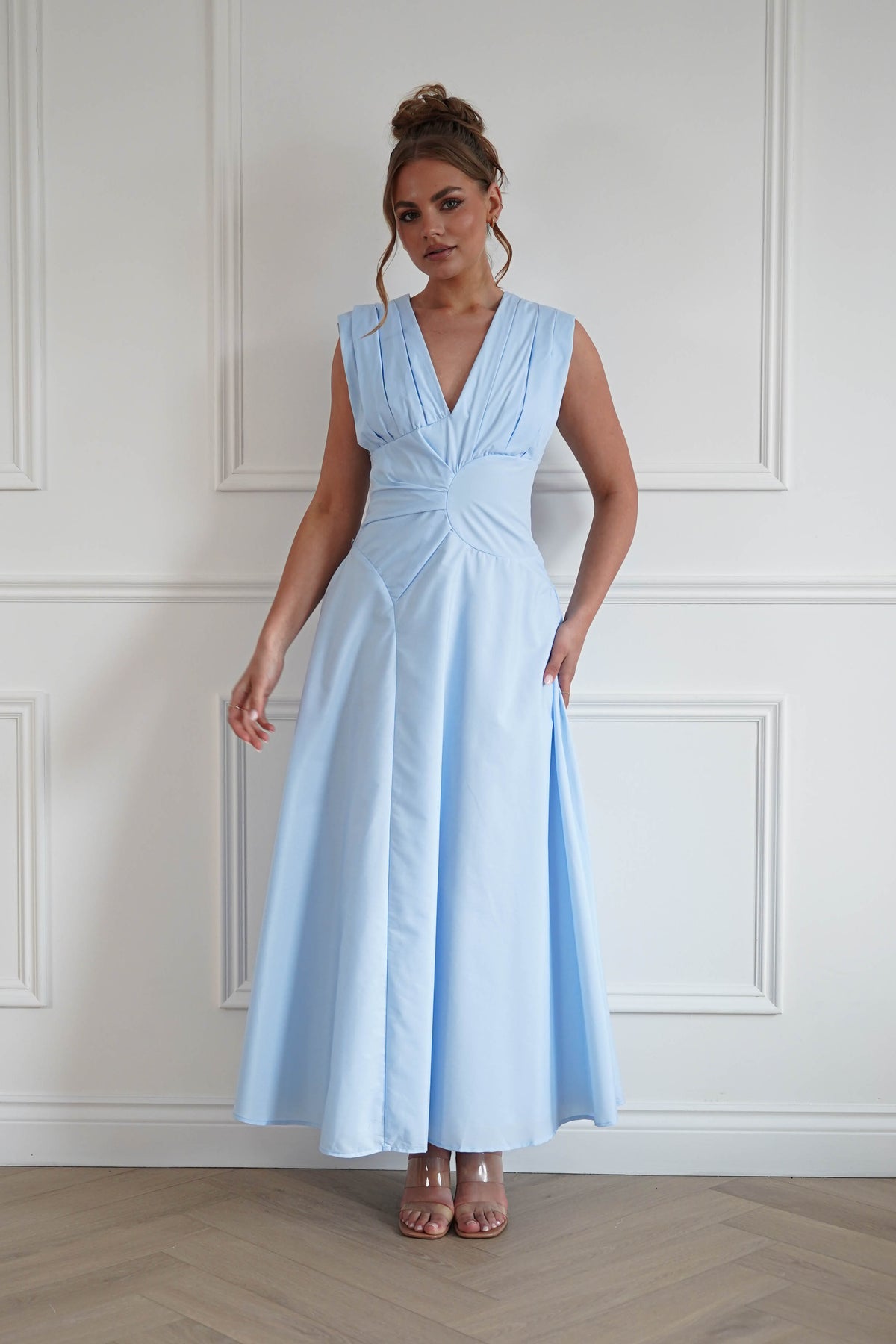 Leela Sculpted Twist Waist Midaxi Dress | Blue-Oh Hello Clothing