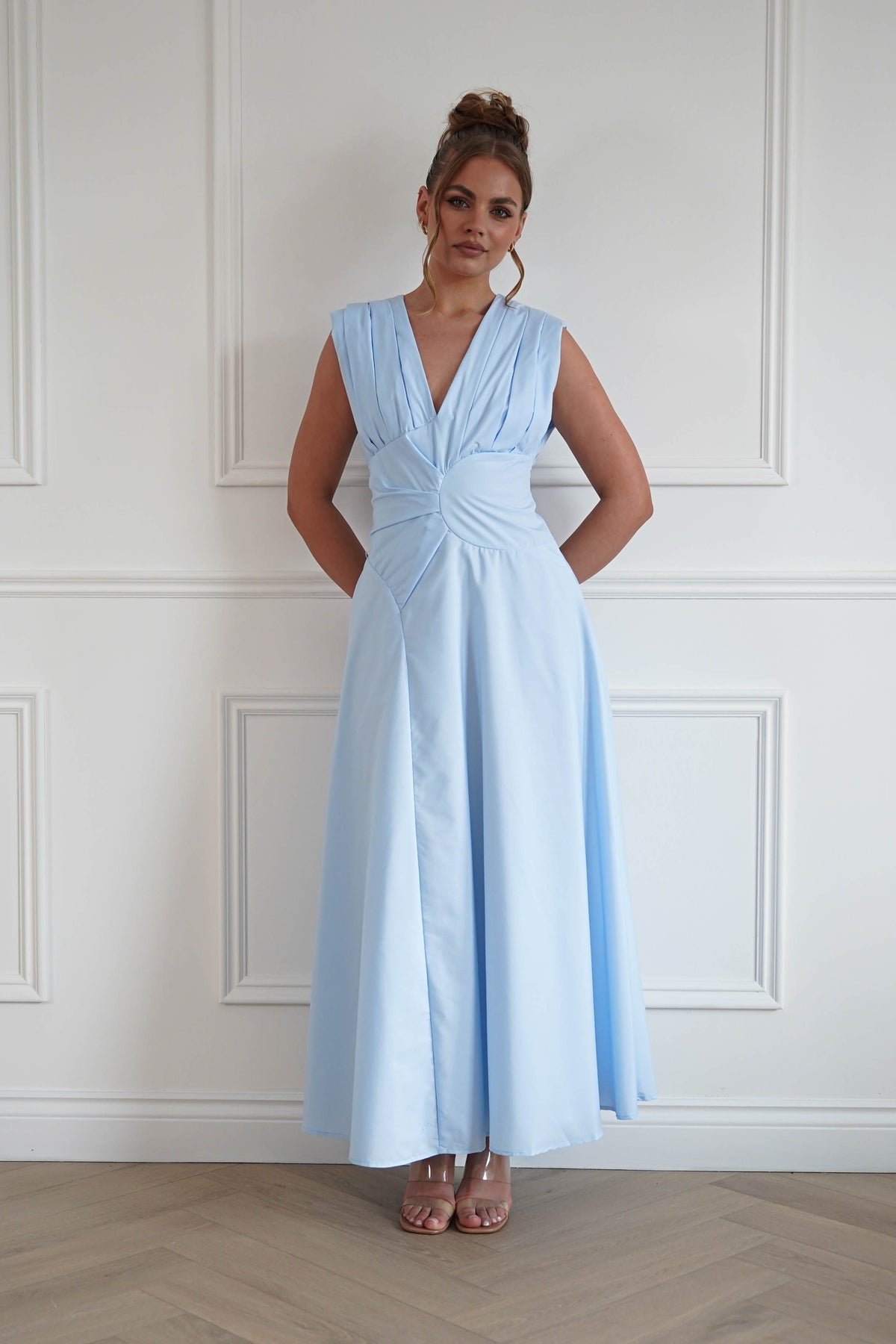 Leela Sculpted Twist Waist Midaxi Dress | Blue-Oh Hello Clothing