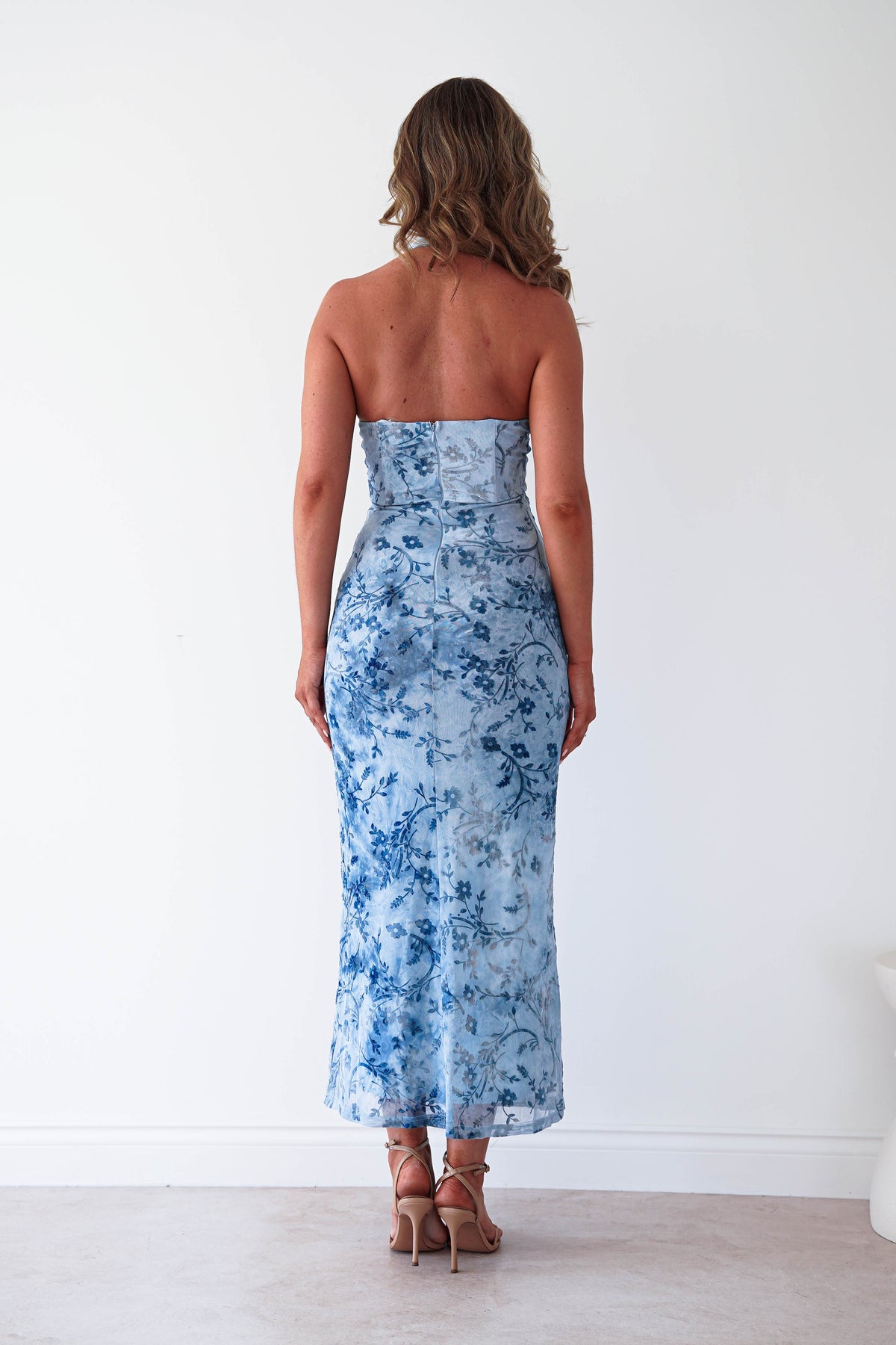 Lena Jacquard Halterneck Maxi Dress | Blue-Oh Hello Clothing