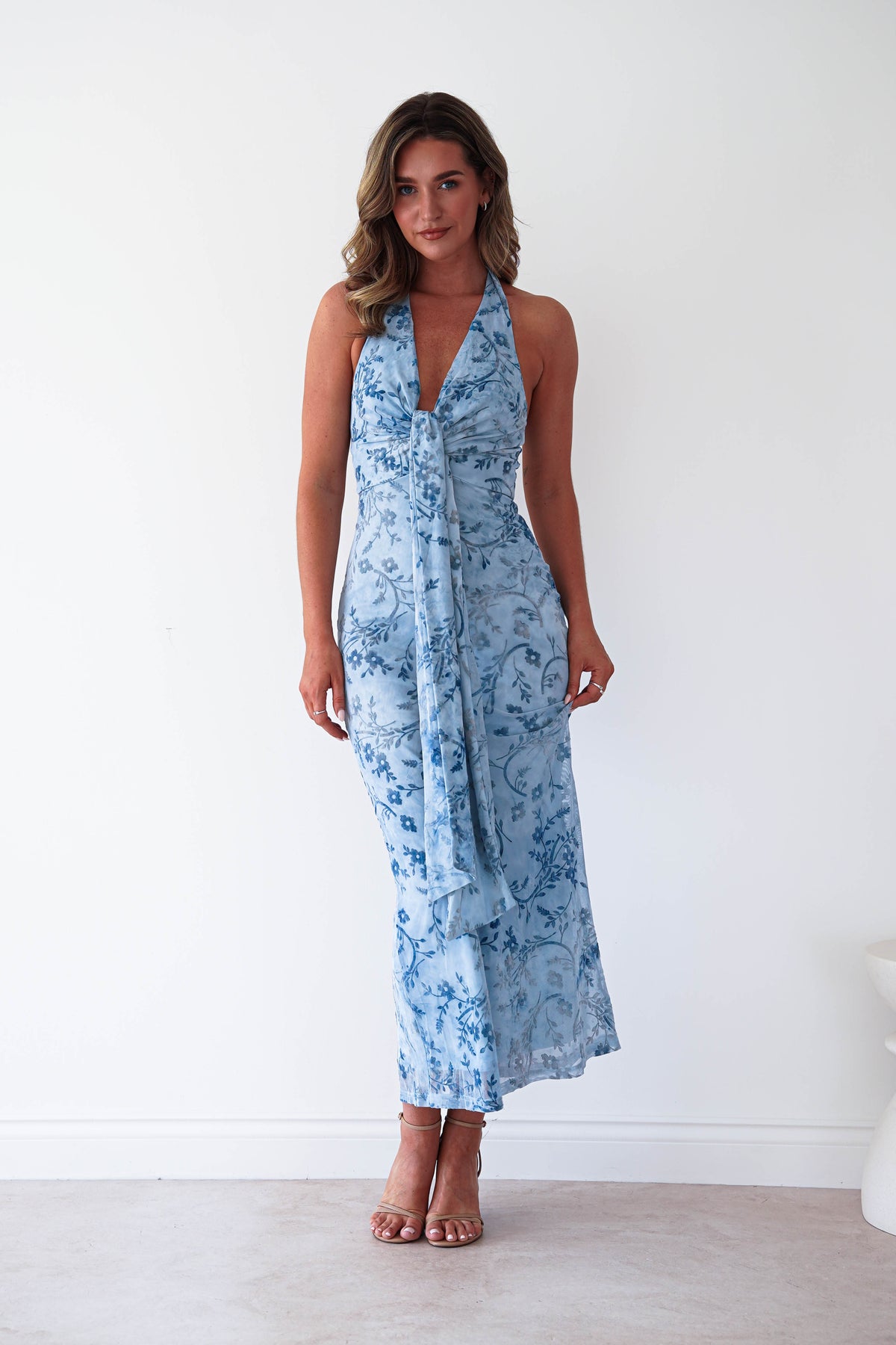 Lena Jacquard Halterneck Maxi Dress | Blue-Oh Hello Clothing