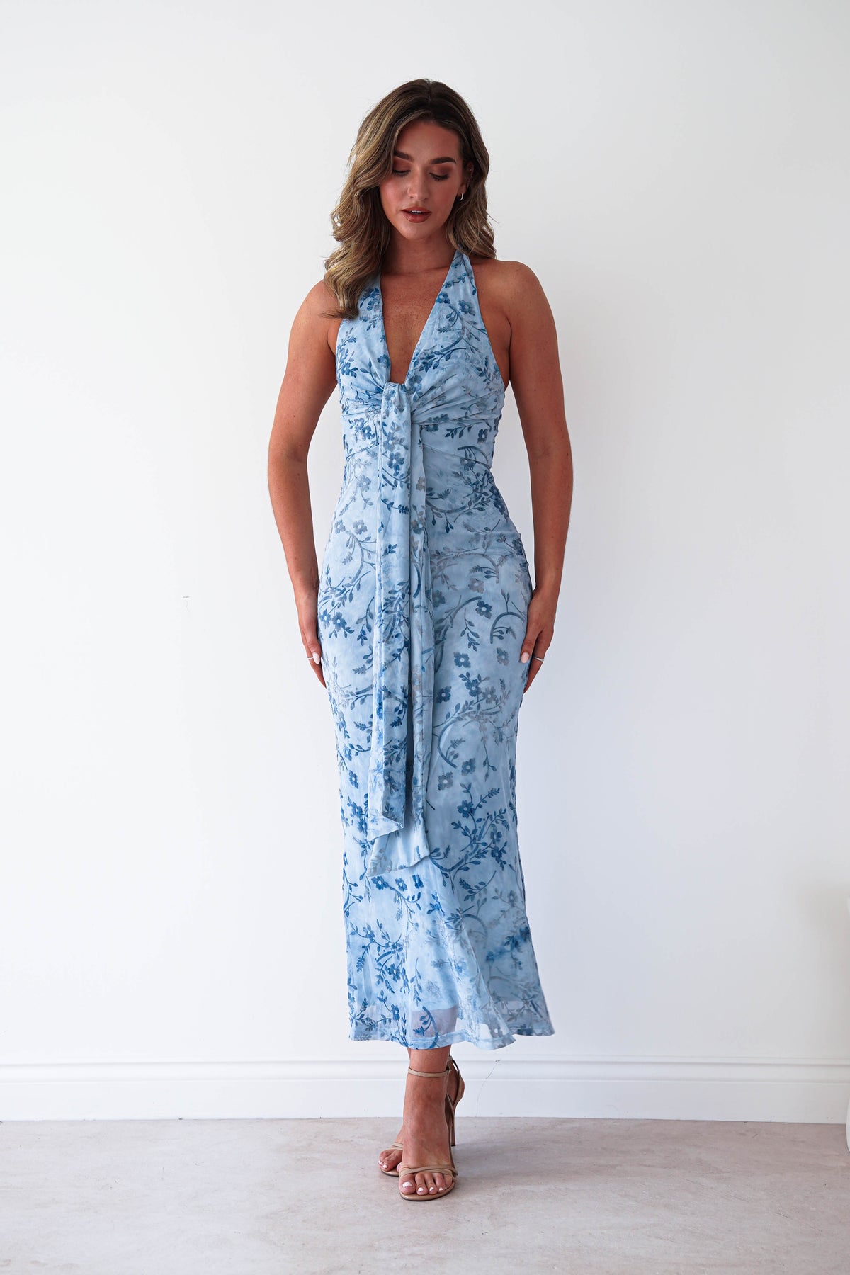 Lena Jacquard Halterneck Maxi Dress | Blue-Oh Hello Clothing