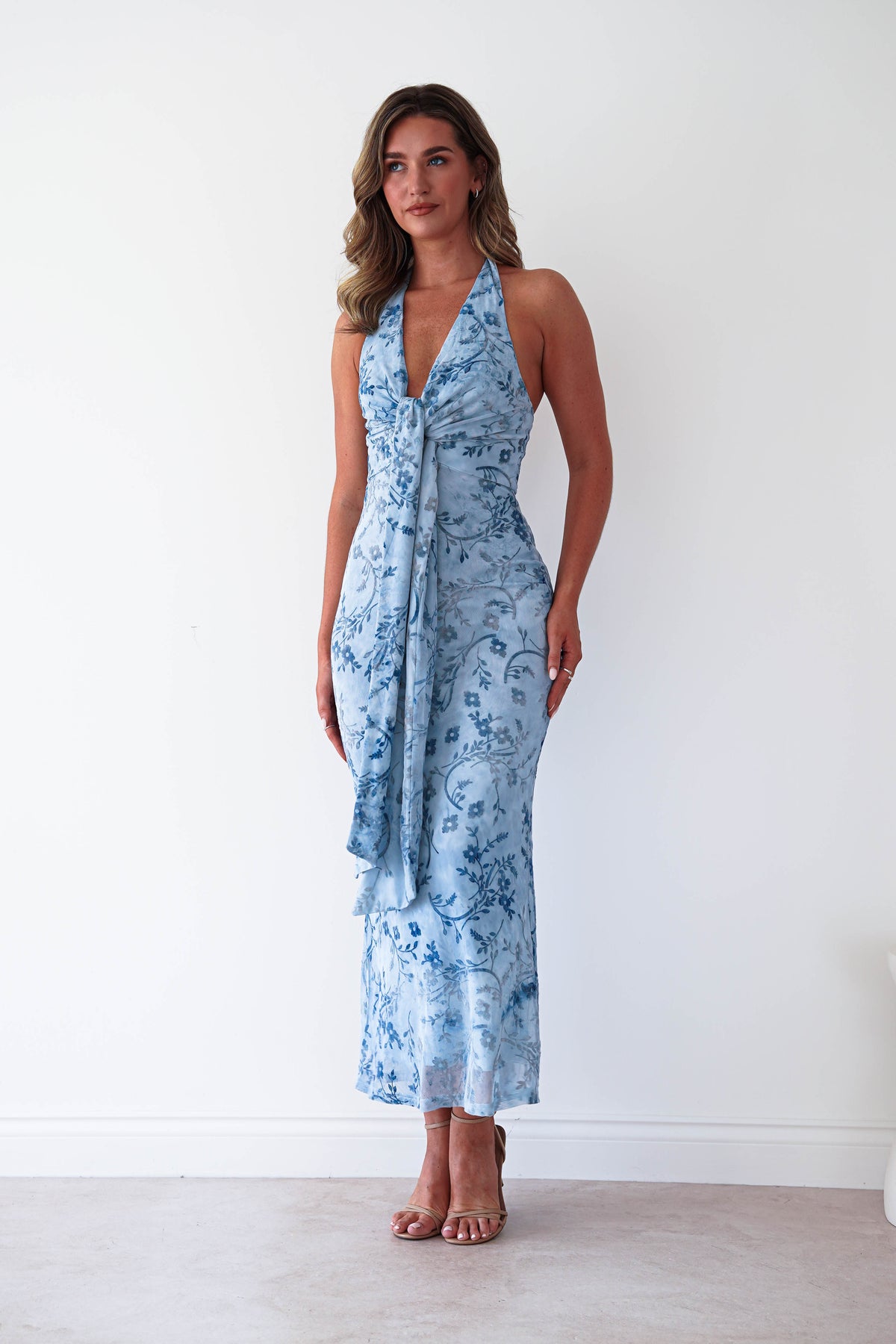 Lena Jacquard Halterneck Maxi Dress | Blue-Oh Hello Clothing