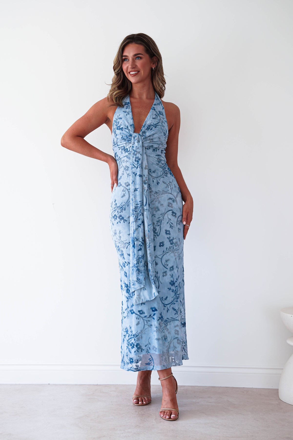 Lena Jacquard Halterneck Maxi Dress | Blue-Oh Hello Clothing