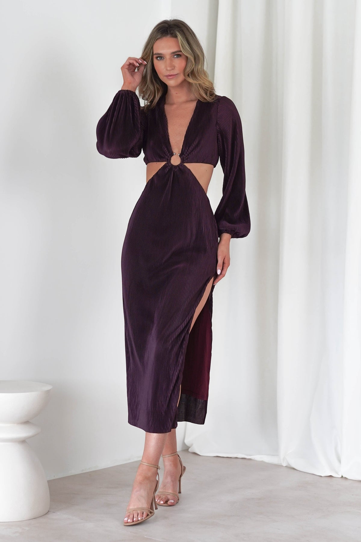 Lennon Ribbed Cut Out Maxi Dress| Dark Purple-Oh Hello Clothing