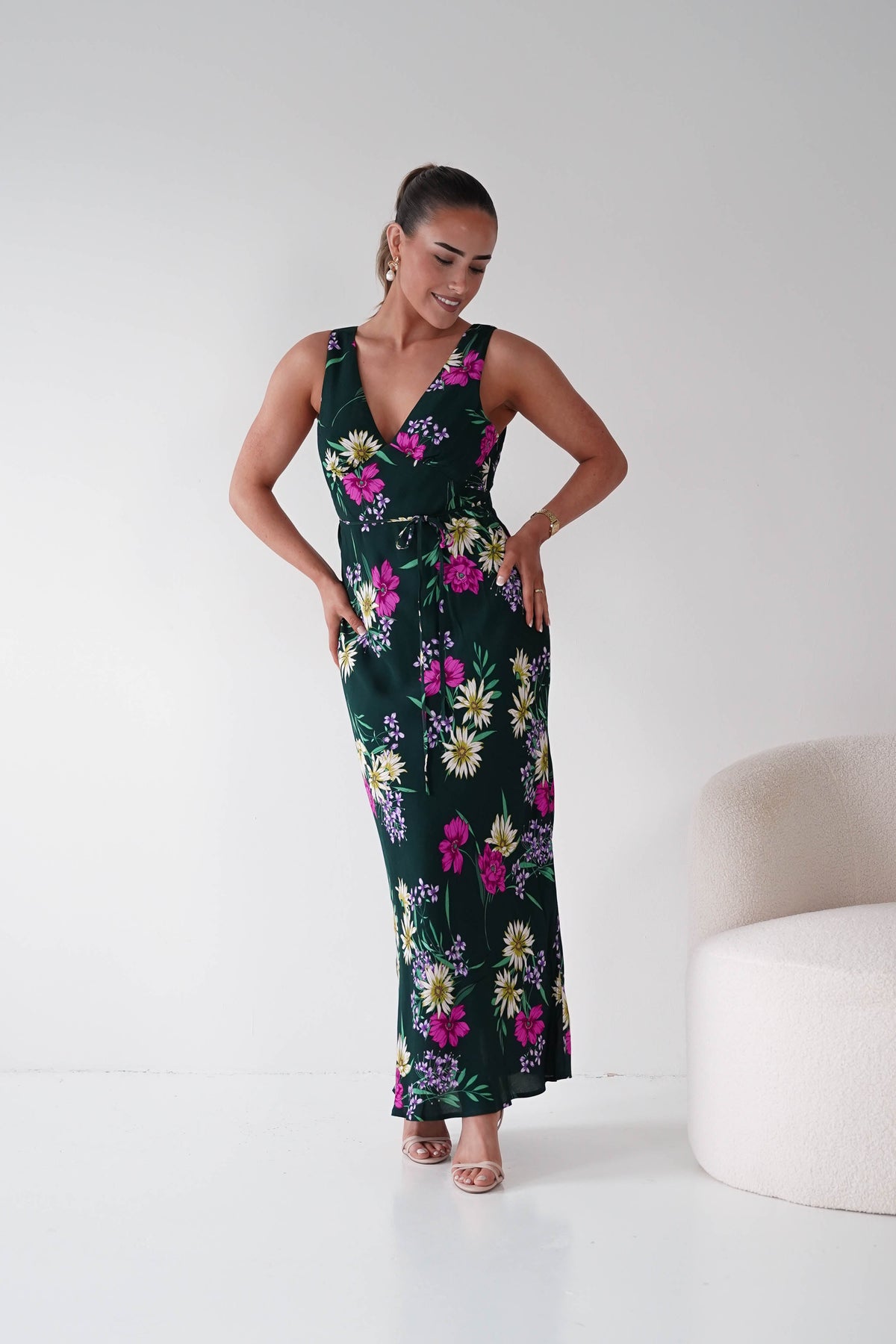 Liana Floral Print V-Neck Maxi Dress | Green-Oh Hello Clothing