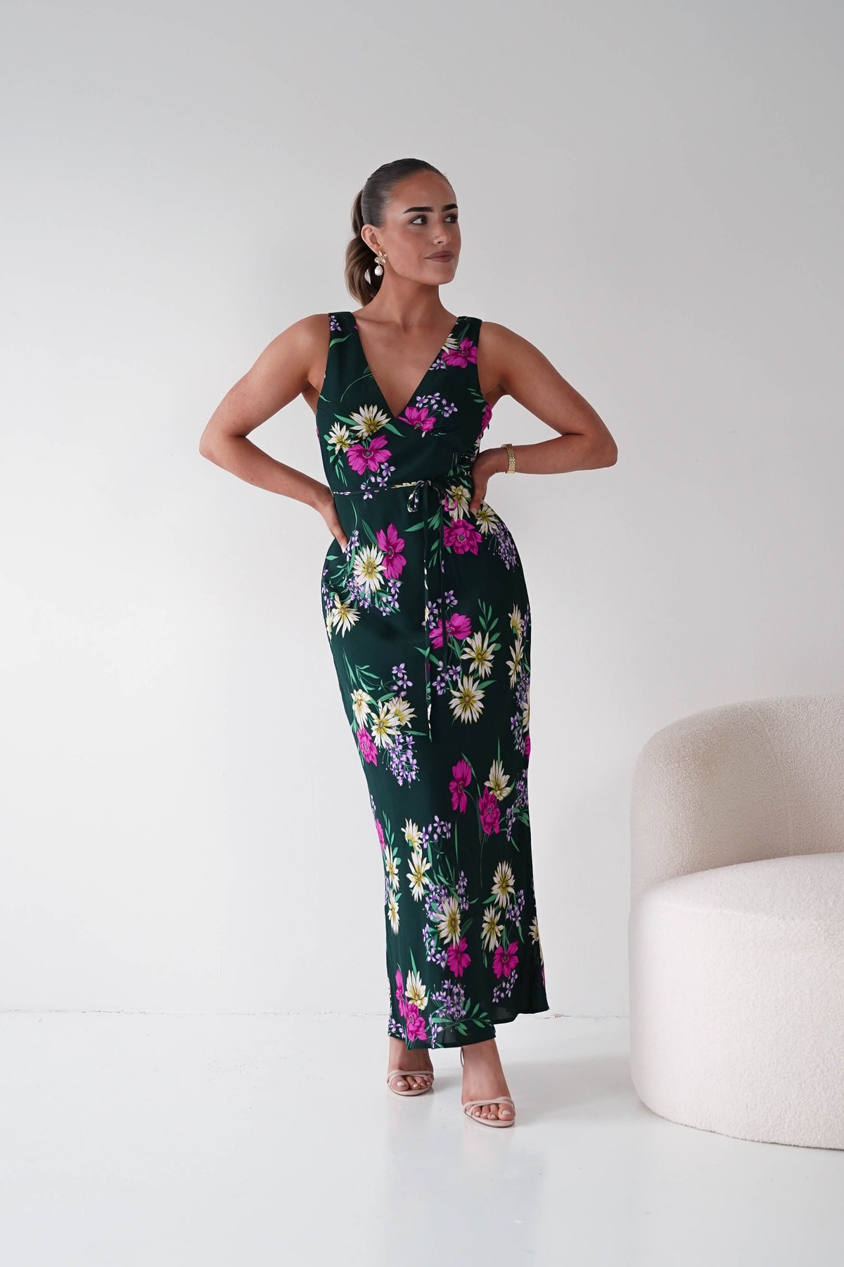 Liana Floral Print V-Neck Maxi Dress | Green-Oh Hello Clothing