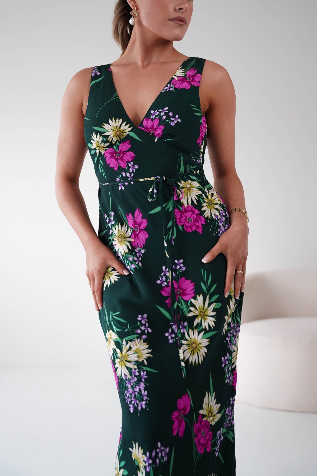 Liana Floral Print V-Neck Maxi Dress | Green-Oh Hello Clothing