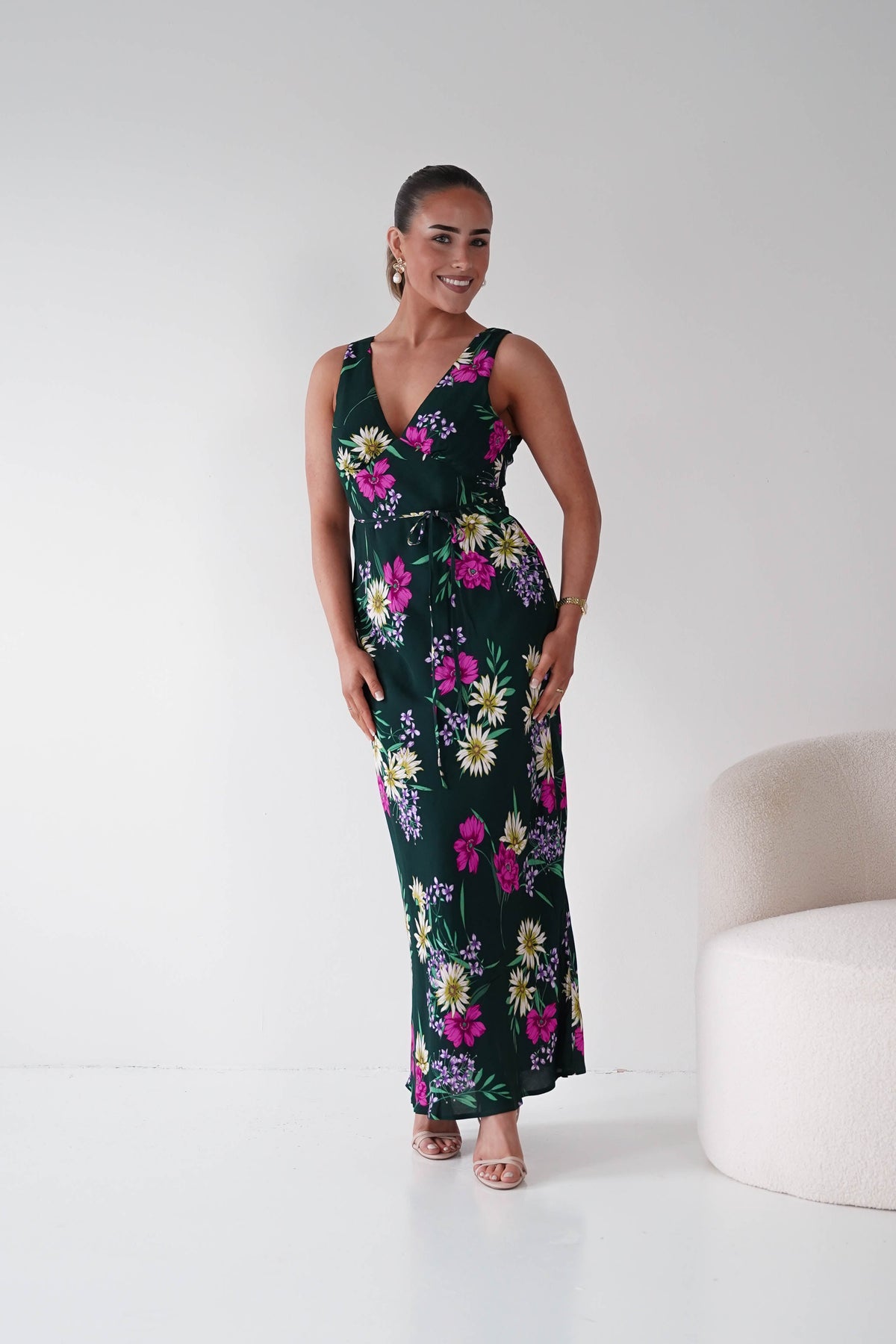 Liana Floral Print V-Neck Maxi Dress | Green-Oh Hello Clothing