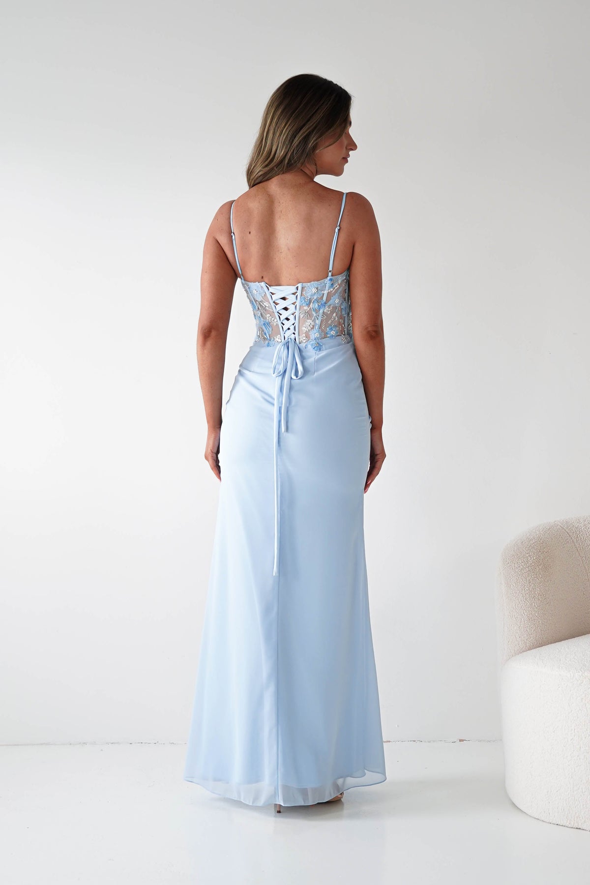 Lissy Floral Beaded Corset Maxi Gown | Blue-Oh Hello Clothing