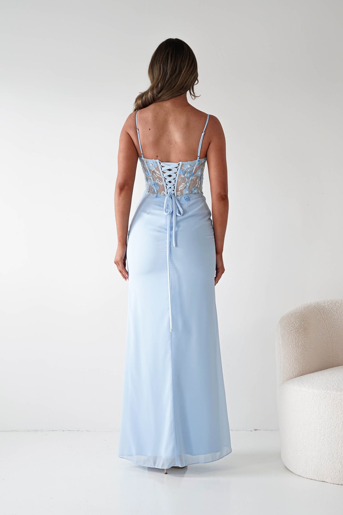 Lissy Floral Beaded Corset Maxi Gown | Blue-Oh Hello Clothing