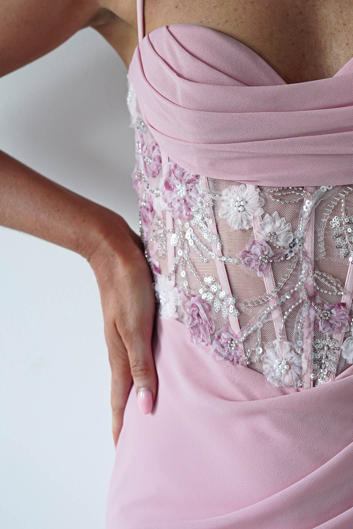 Lissy Floral Beaded Corset Maxi Gown | Pink-Oh Hello Clothing