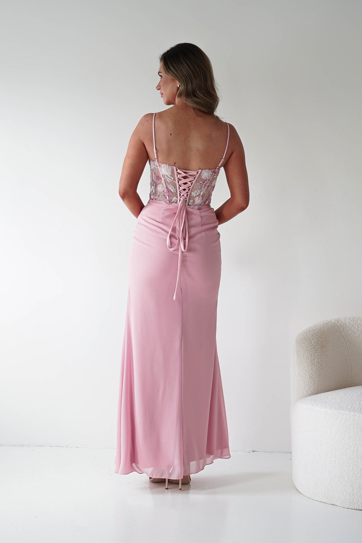 Lissy Floral Beaded Corset Maxi Gown | Pink-Oh Hello Clothing