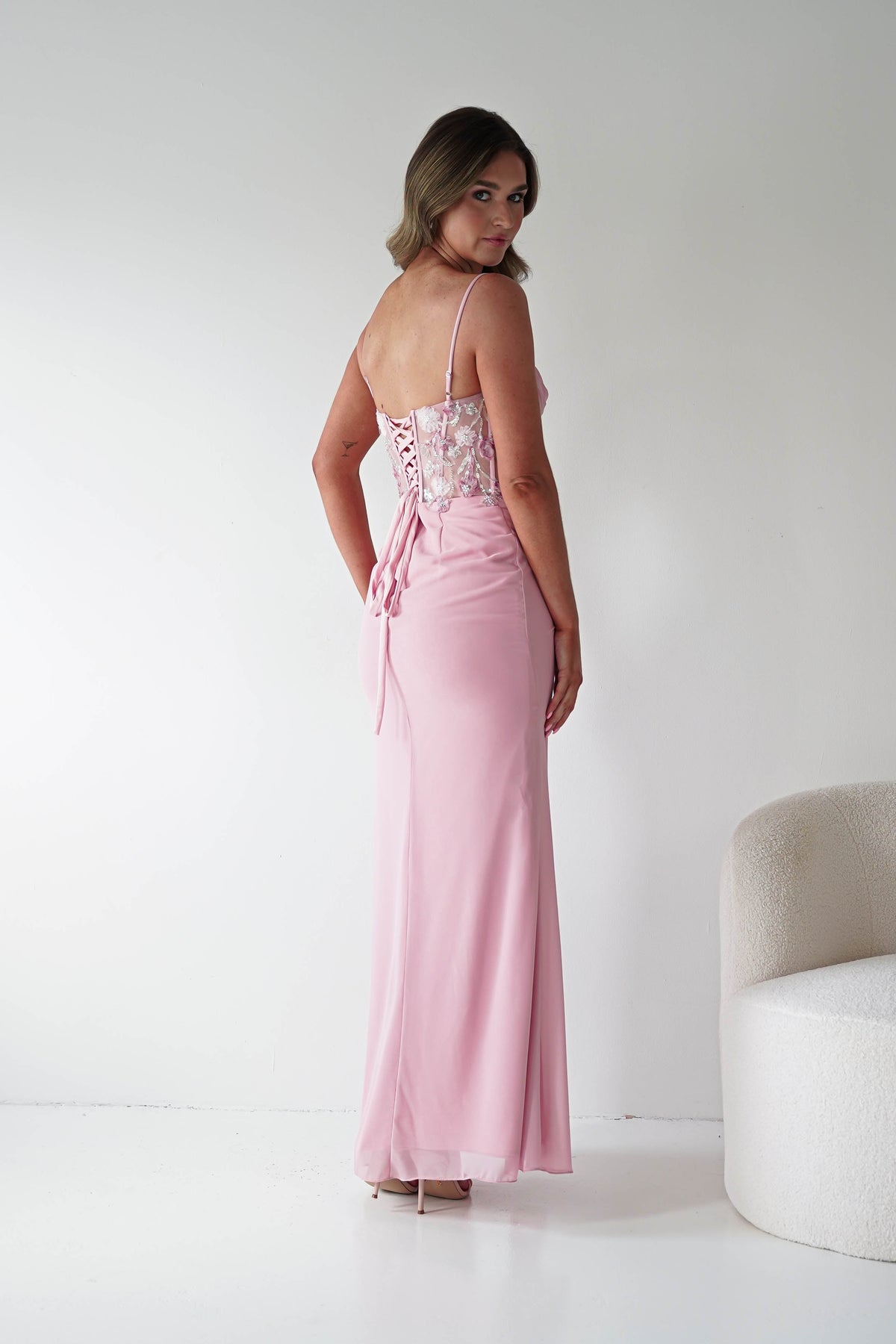 Lissy Floral Beaded Corset Maxi Gown | Pink-Oh Hello Clothing