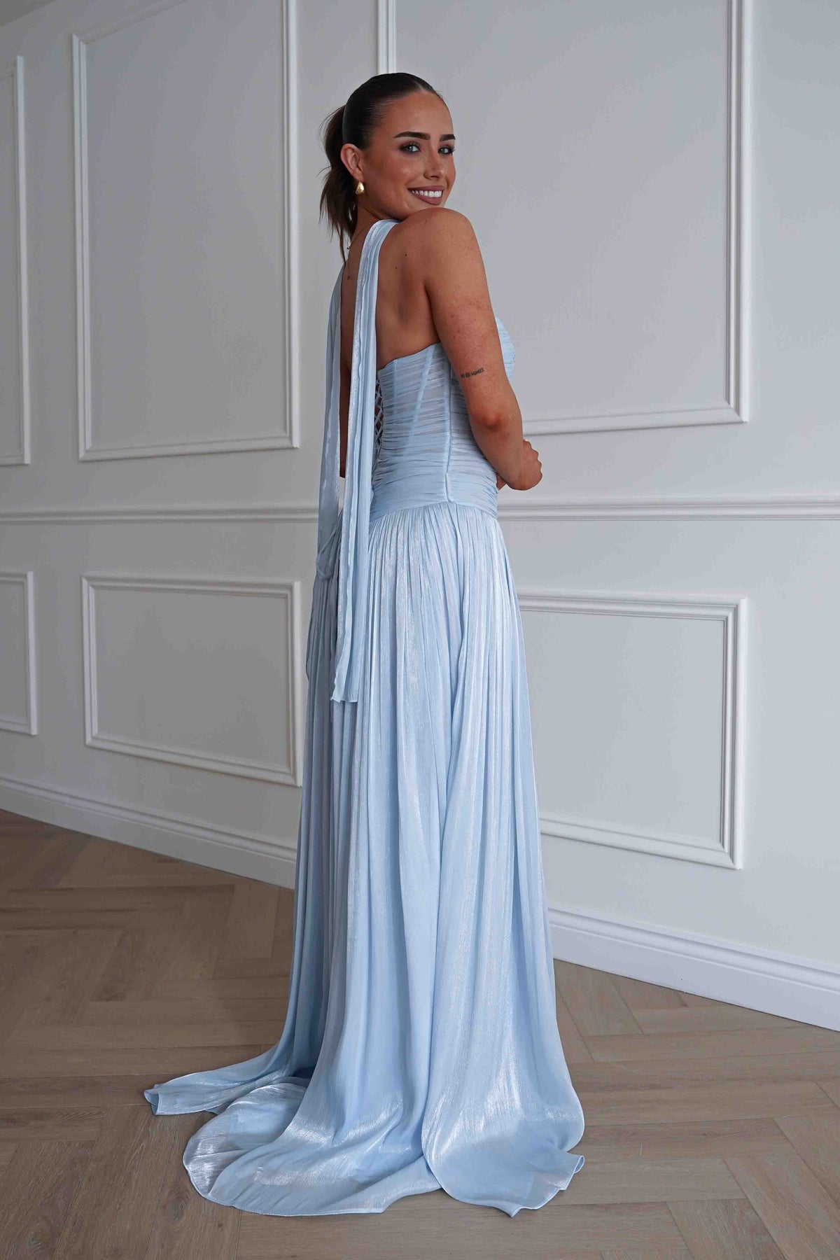 Longoria Pleated Luminescent Maxi Gown | Blue-Oh Hello Clothing