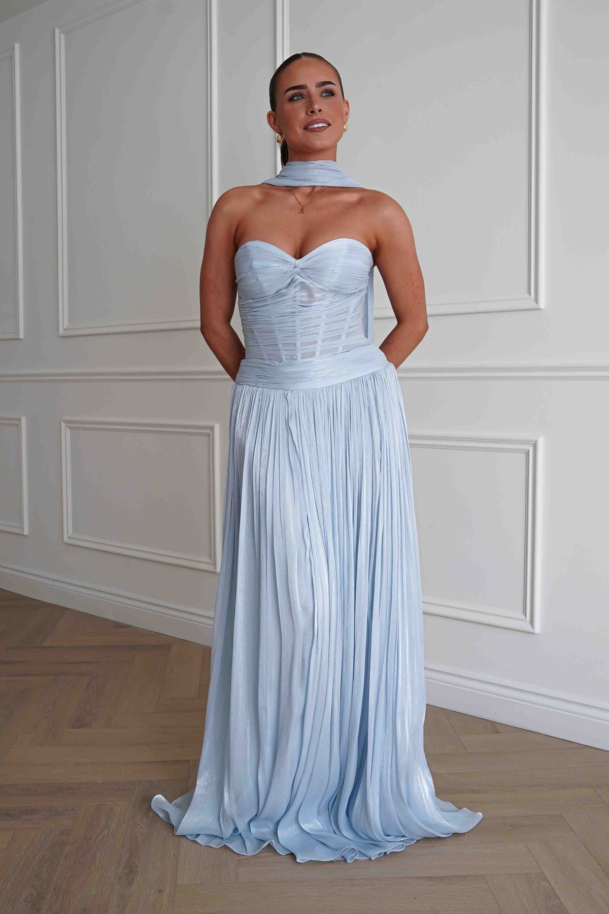 Longoria Pleated Luminescent Maxi Gown | Blue-Oh Hello Clothing