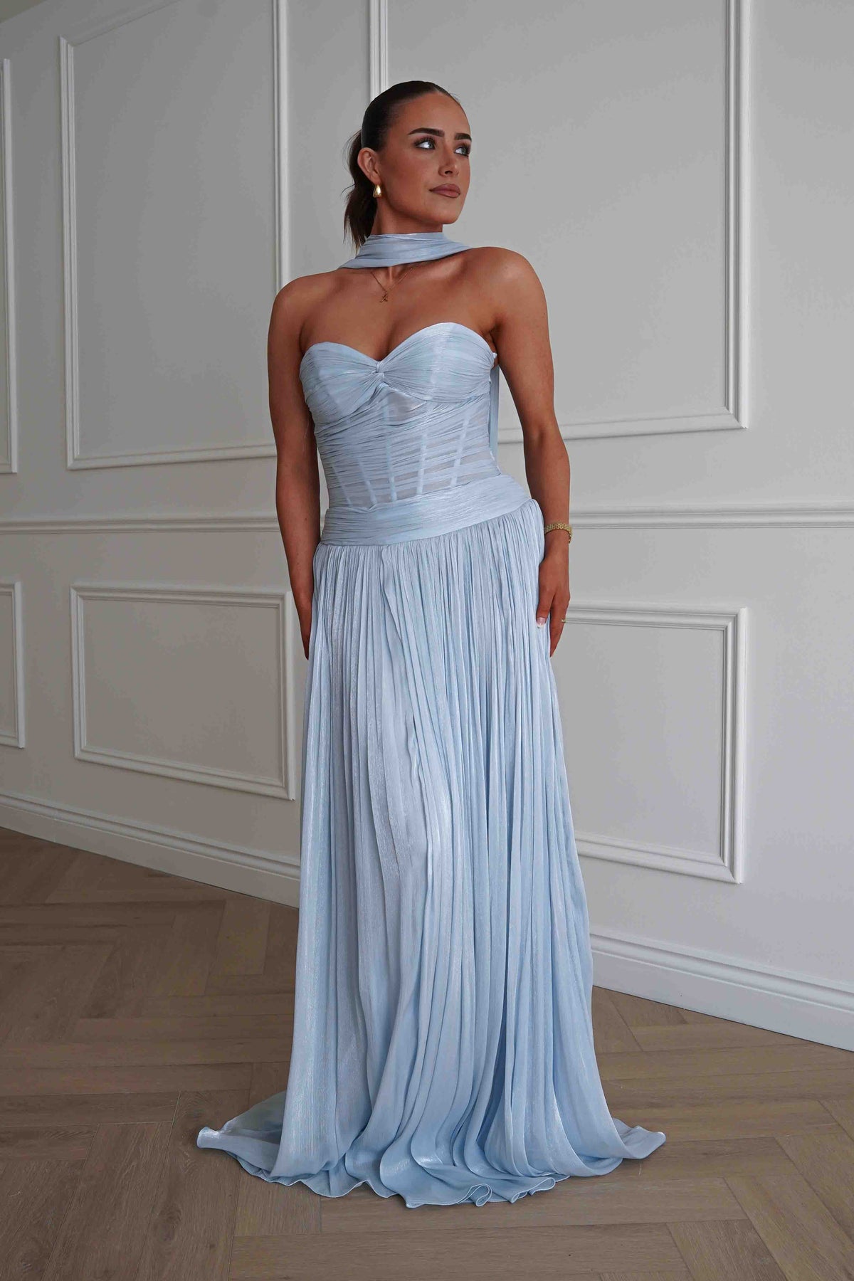 Longoria Pleated Luminescent Maxi Gown | Blue-Oh Hello Clothing