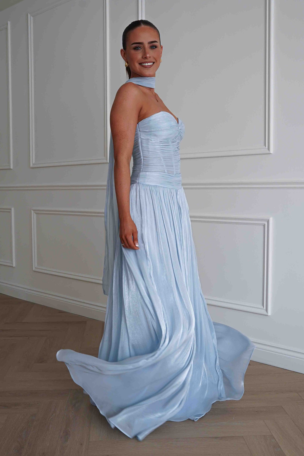 Longoria Pleated Luminescent Maxi Gown | Blue-Oh Hello Clothing